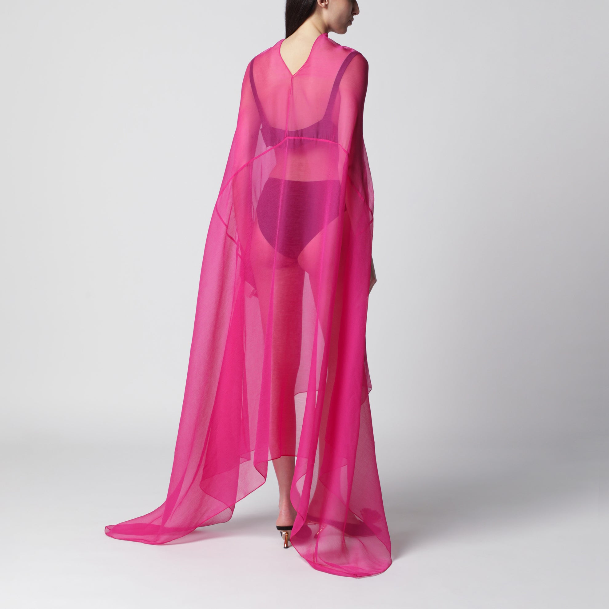 Robe cape large Fuchsia en Soie Transparente