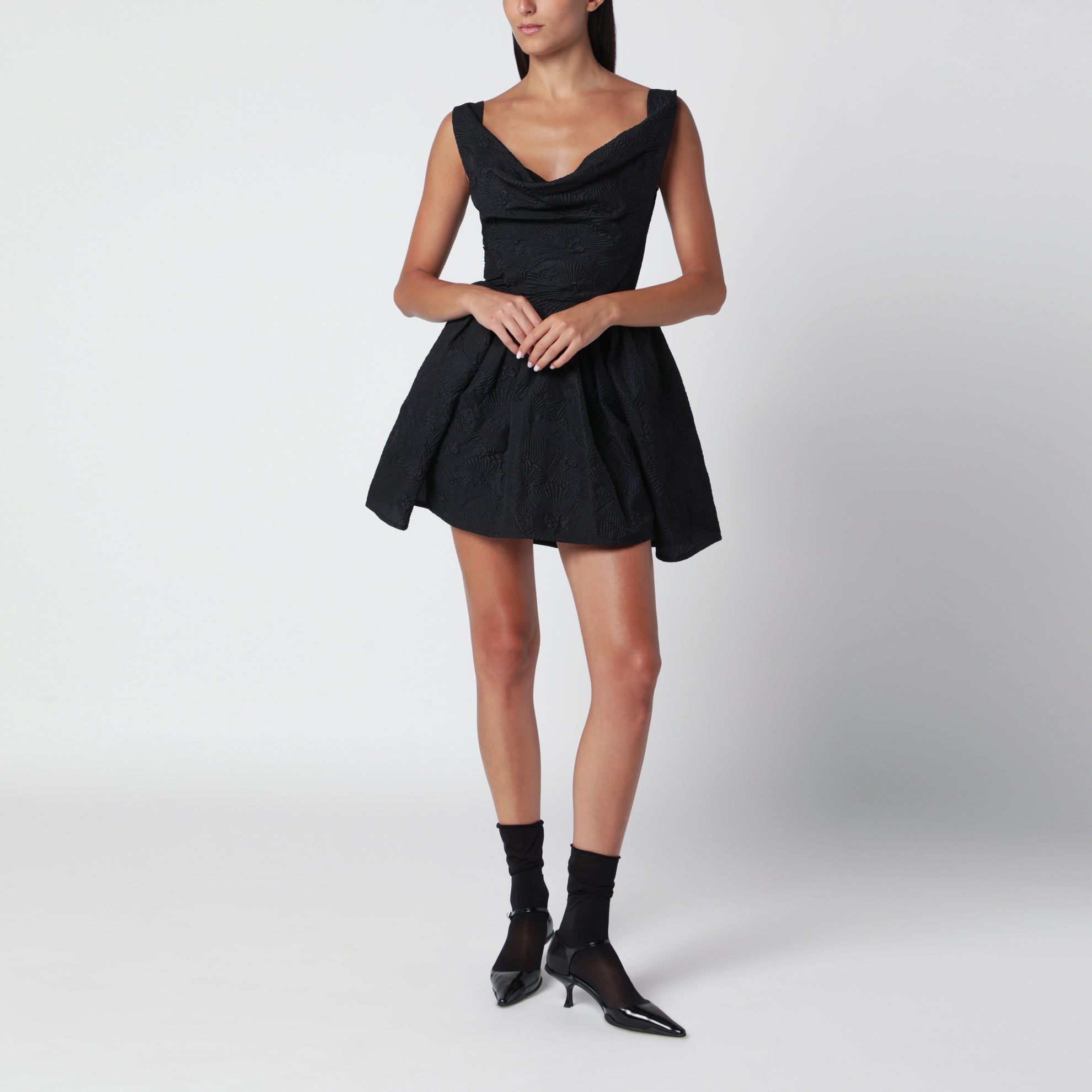 Sleeveless black jacquard dress