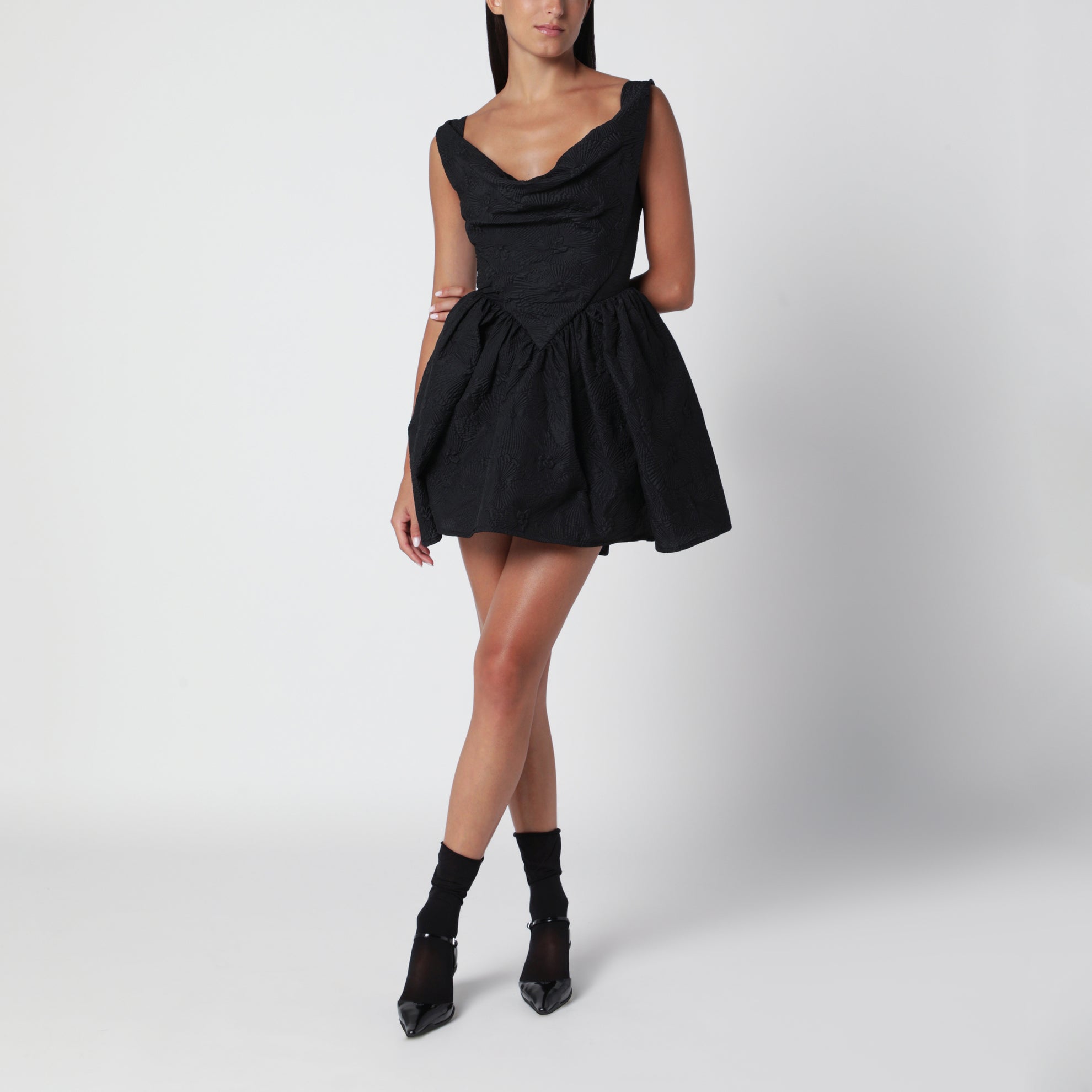 Sleeveless black jacquard dress