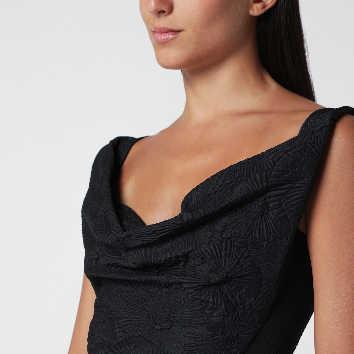 Sleeveless black jacquard dress