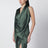 Green satin draped midi dress