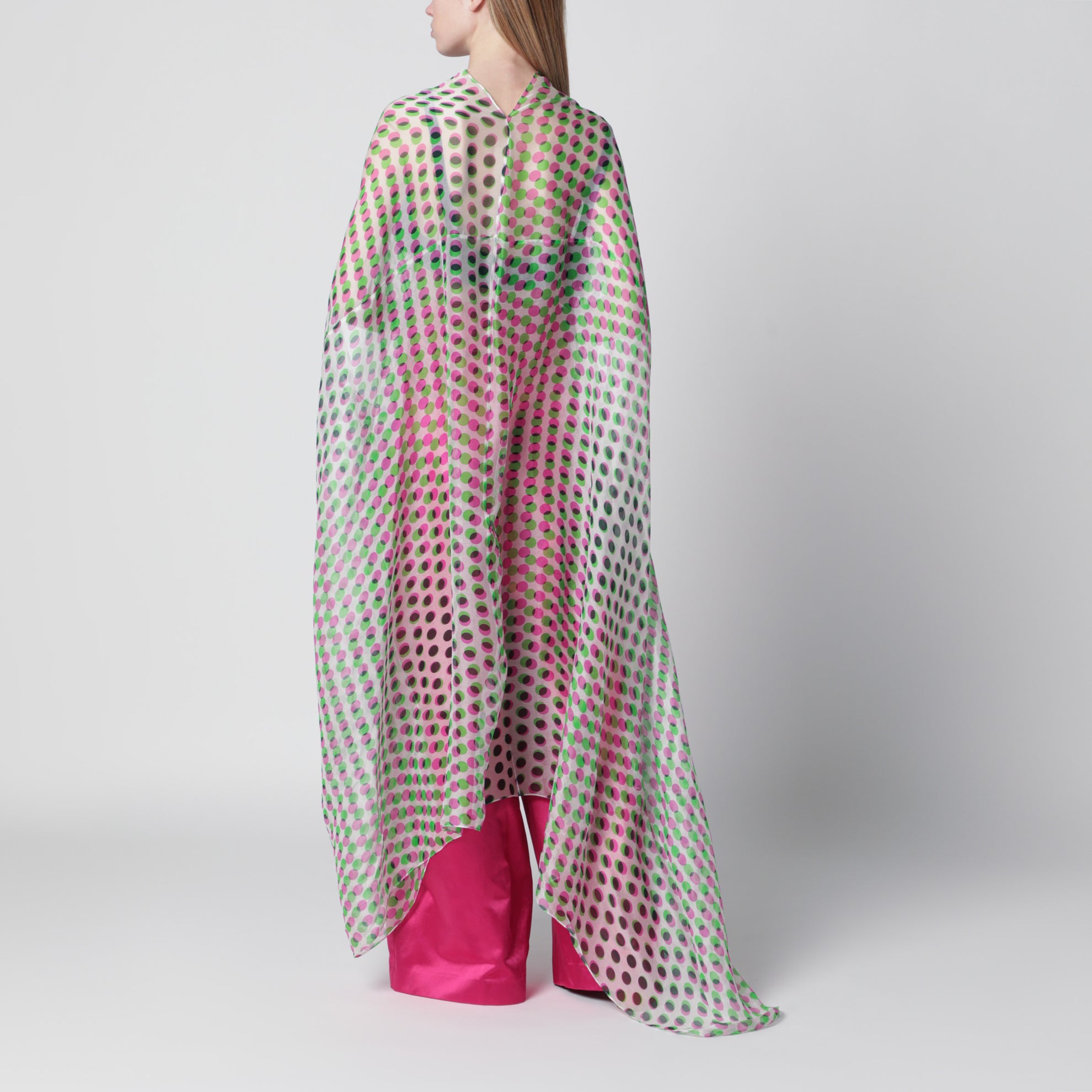 Écru polka-dot sheer silk cape