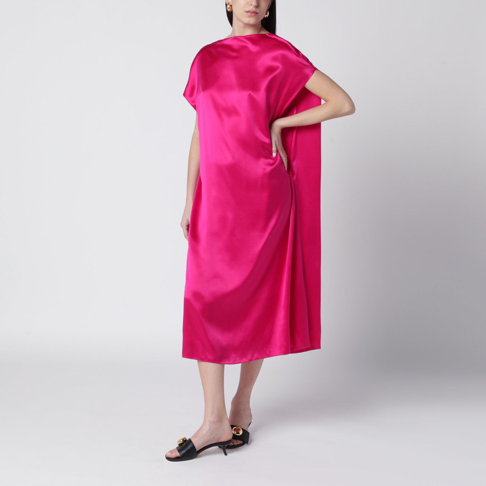 fuchsia satin midi dress Banana Republic Soft Satin Midi Dress FUCHSIA PINK SIZE 6 NEW