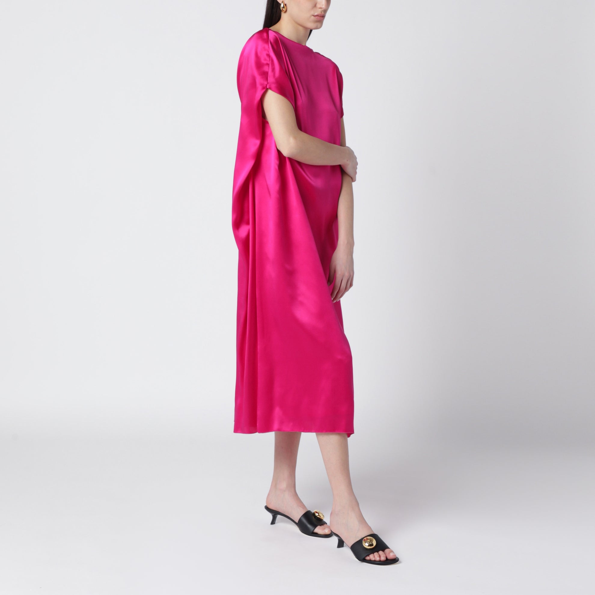 fuchsia satin midi dress Banana Republic Soft Satin Midi Dress FUCHSIA PINK SIZE 6 NEW