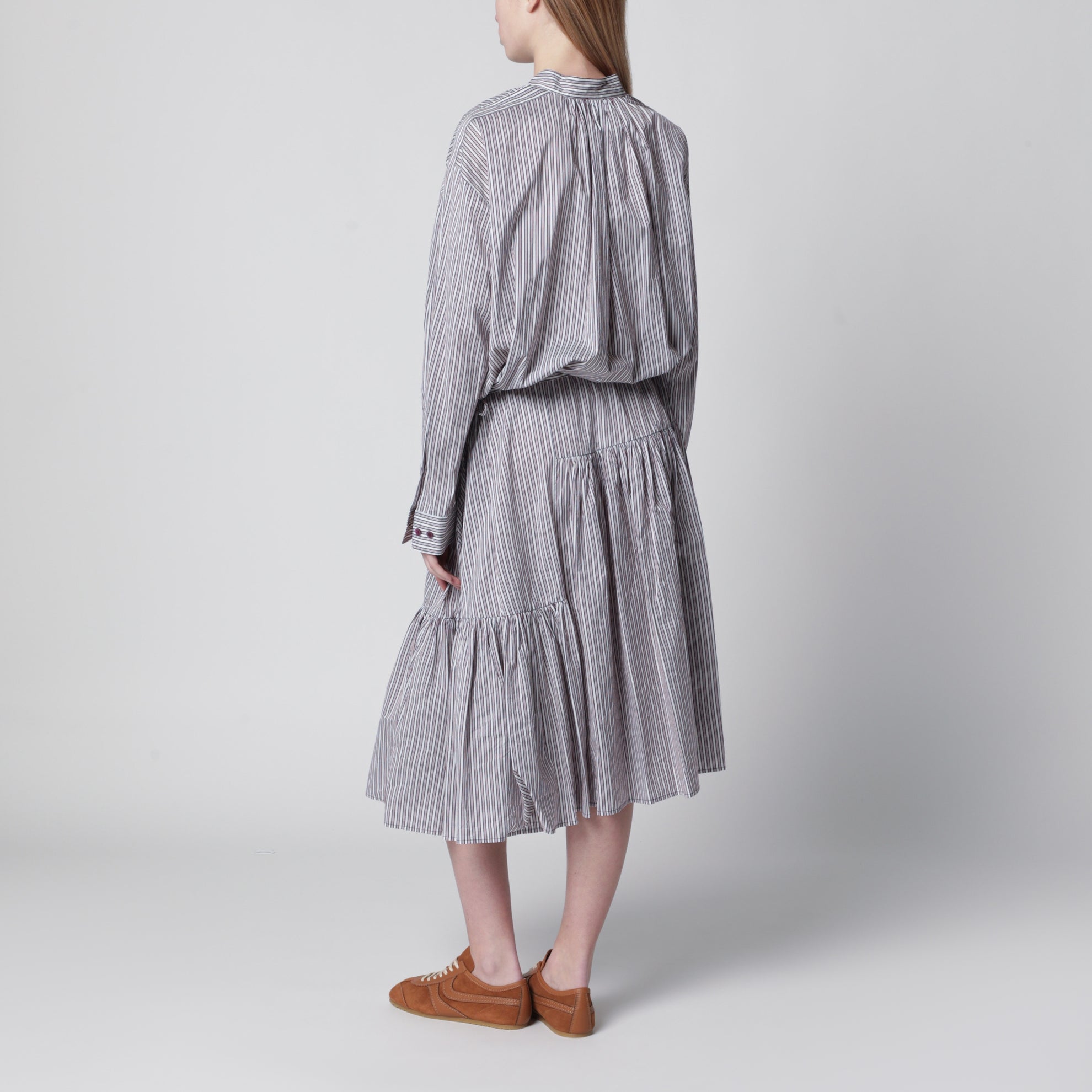 Gestreiftes Hemdblusenkleid aus Baumwolle und Seide