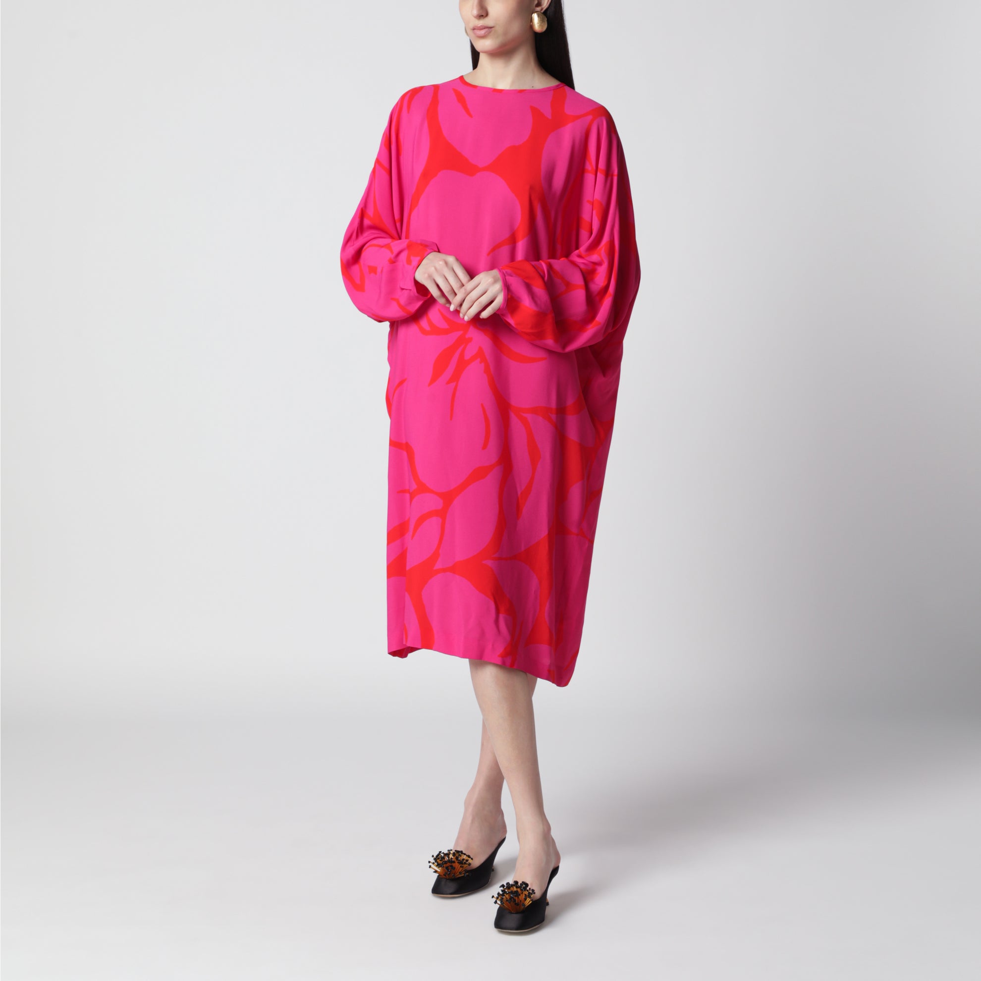 Dress with Fuchsia Print in Viscose