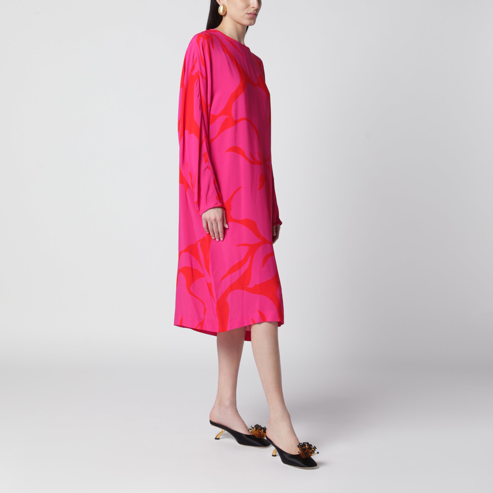 Dress with Fuchsia Print in Viscose