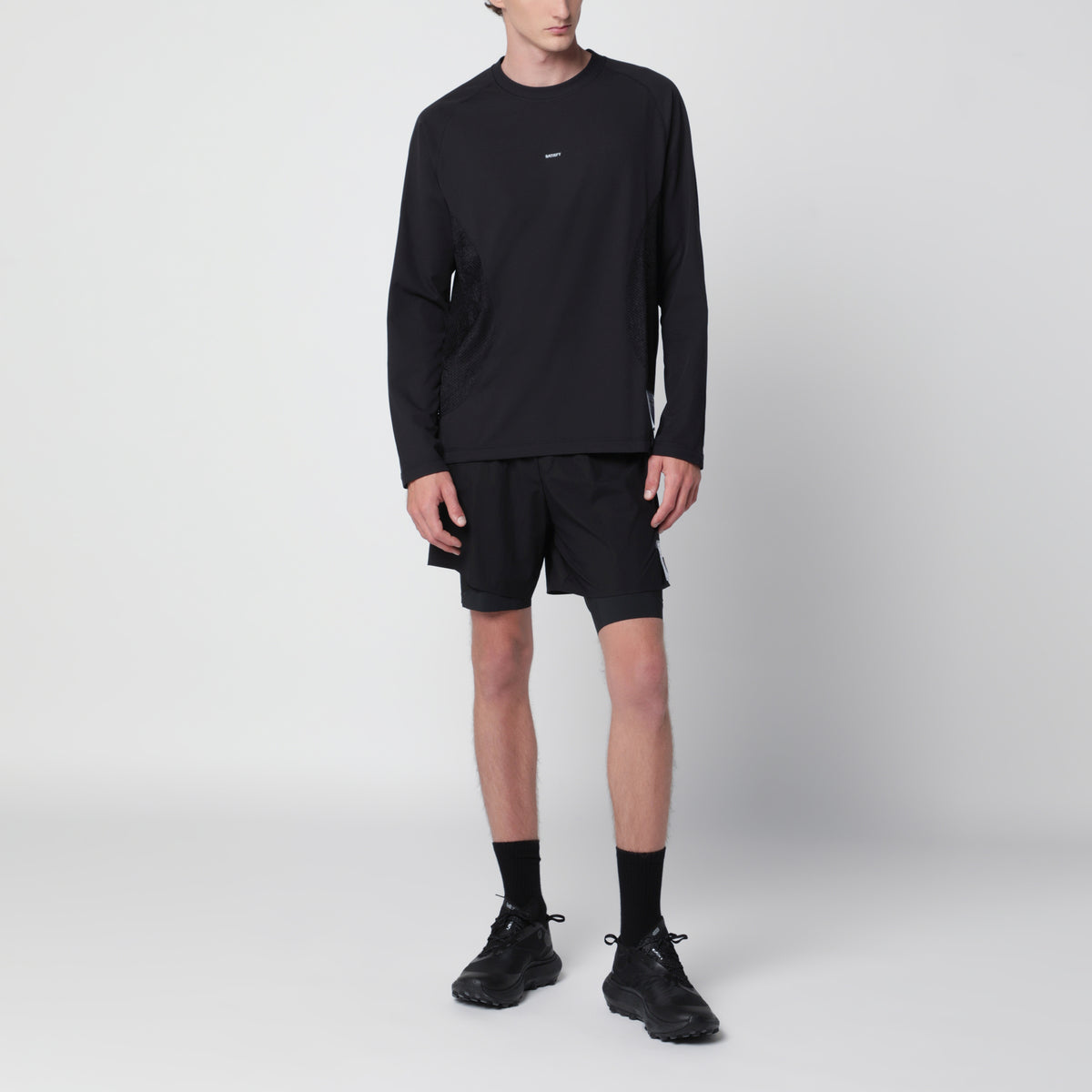 Schwarzes FuzzFleece Octa Langarm-T-Shirt