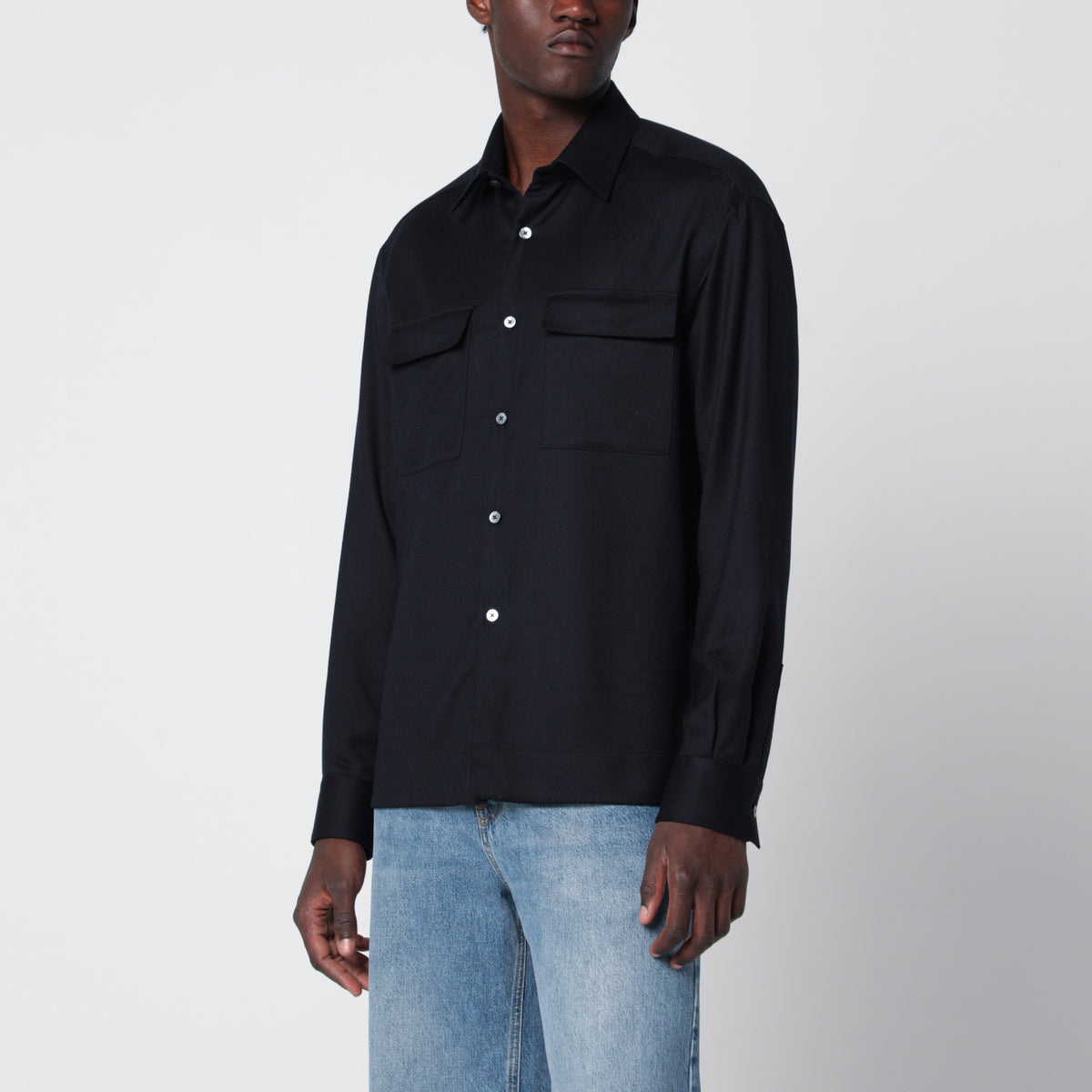 Camicia blu in lana