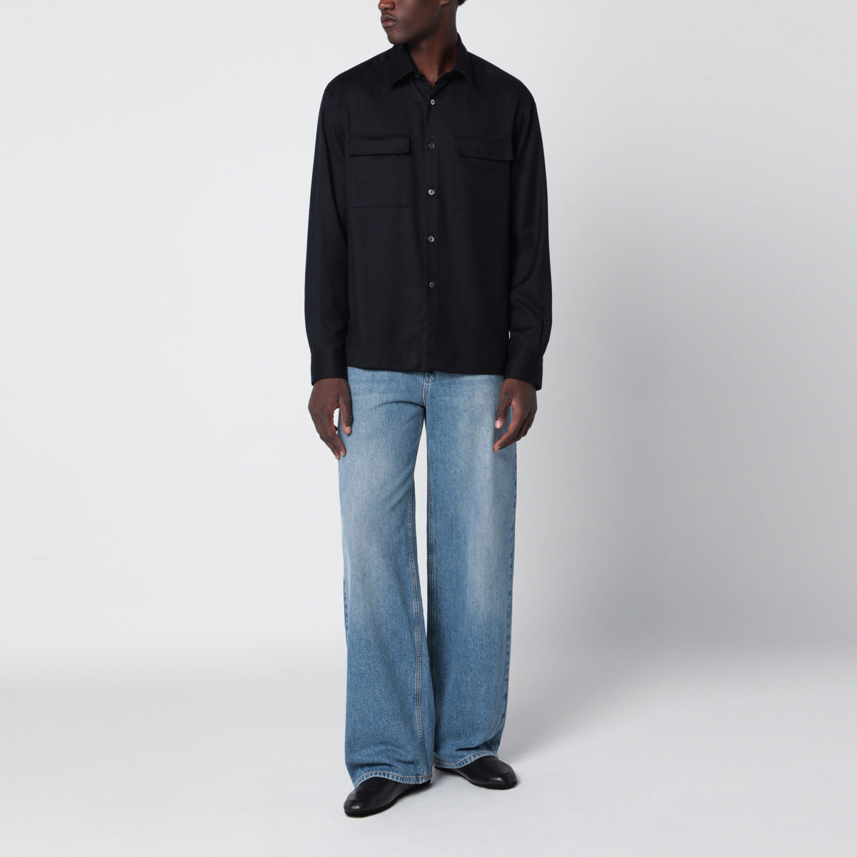Camicia blu in lana