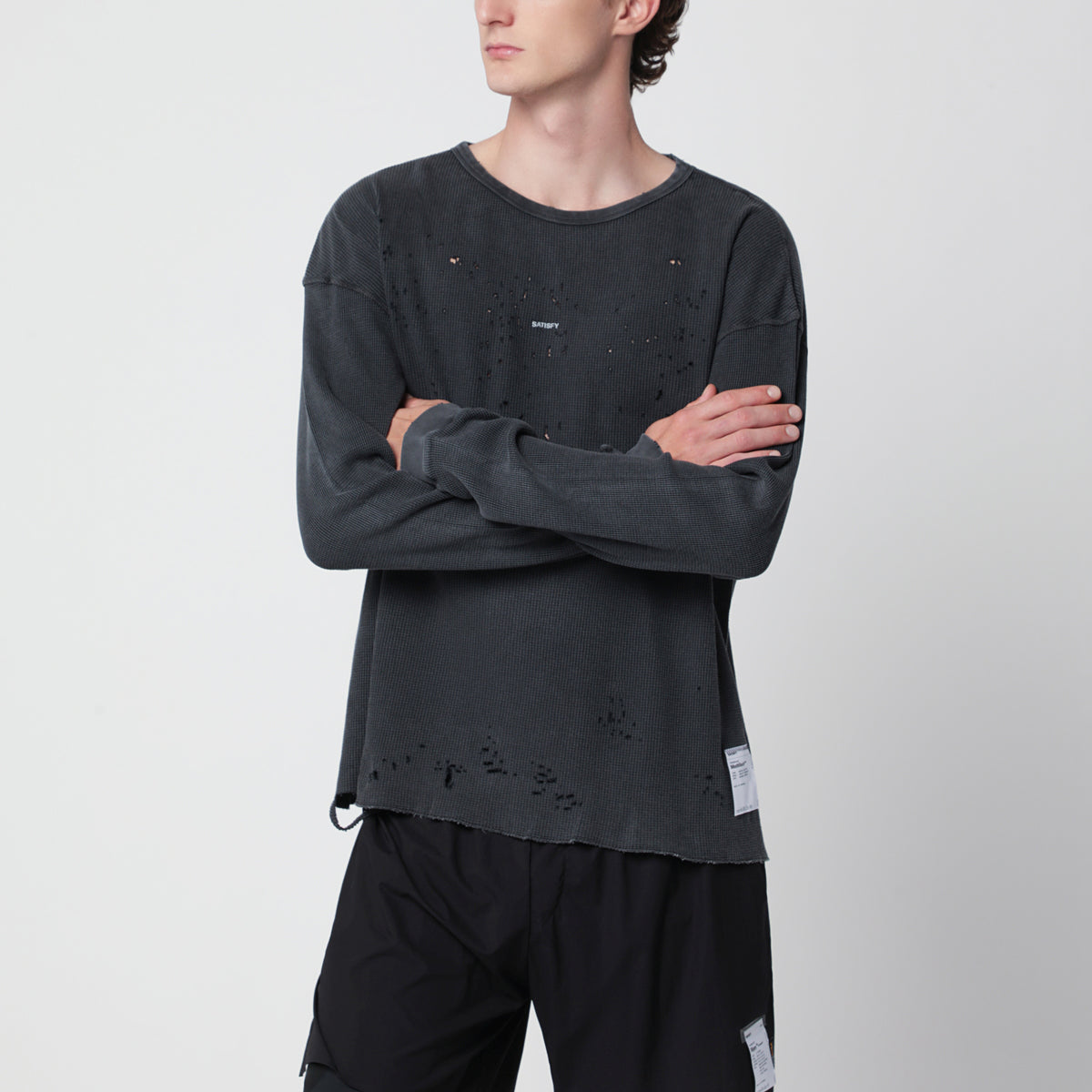 Aged Black MothTech Waffle Langarm-T-Shirt
