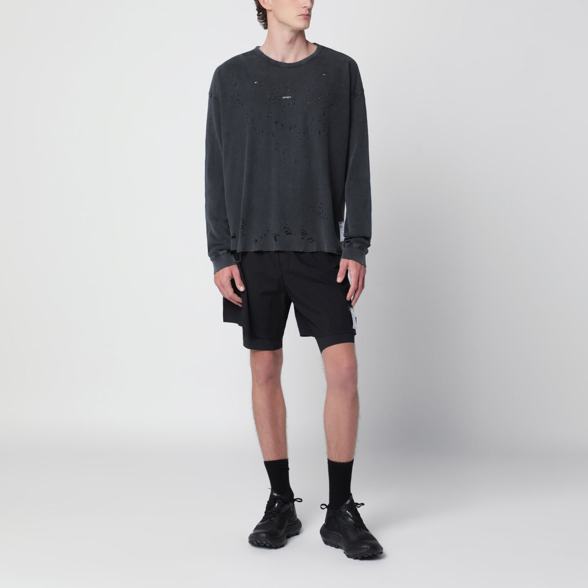 Aged Black MothTech Waffle Langarm-T-Shirt