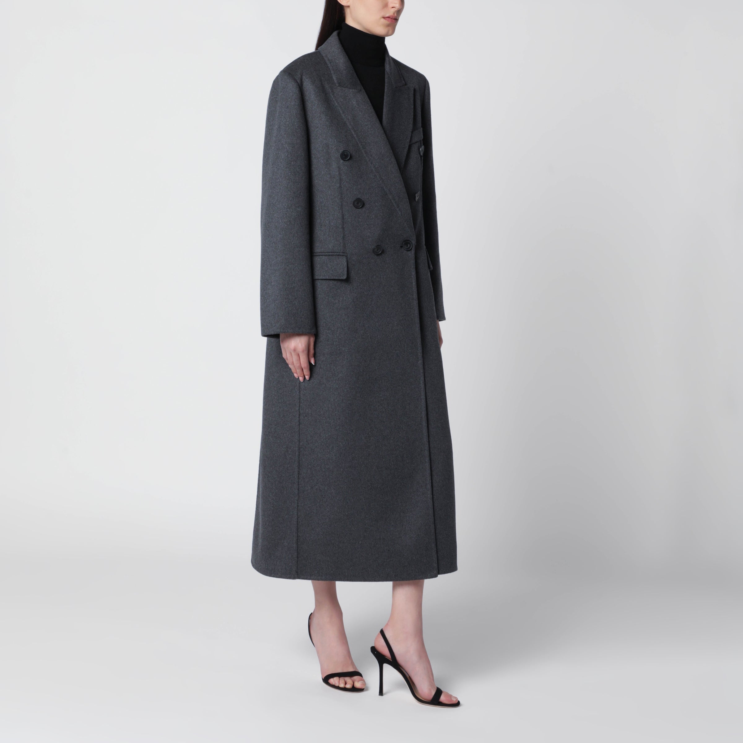 Victoria Beckham Double-breasted coat in grey mélange wool and