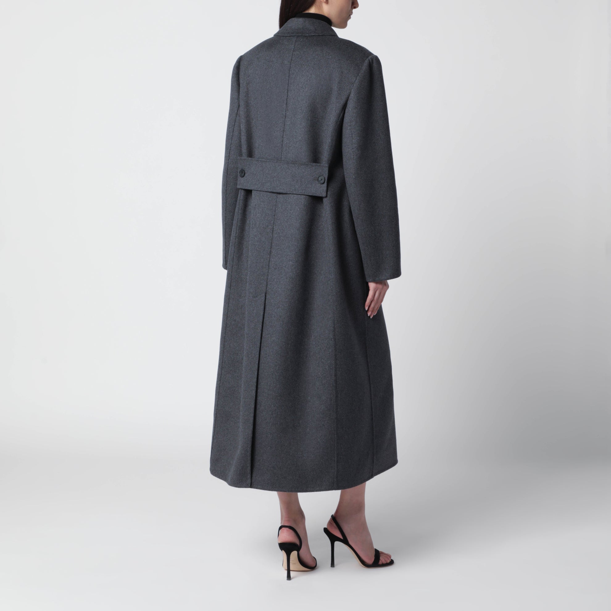 Double-breasted coat in grey mélange wool and cashmere