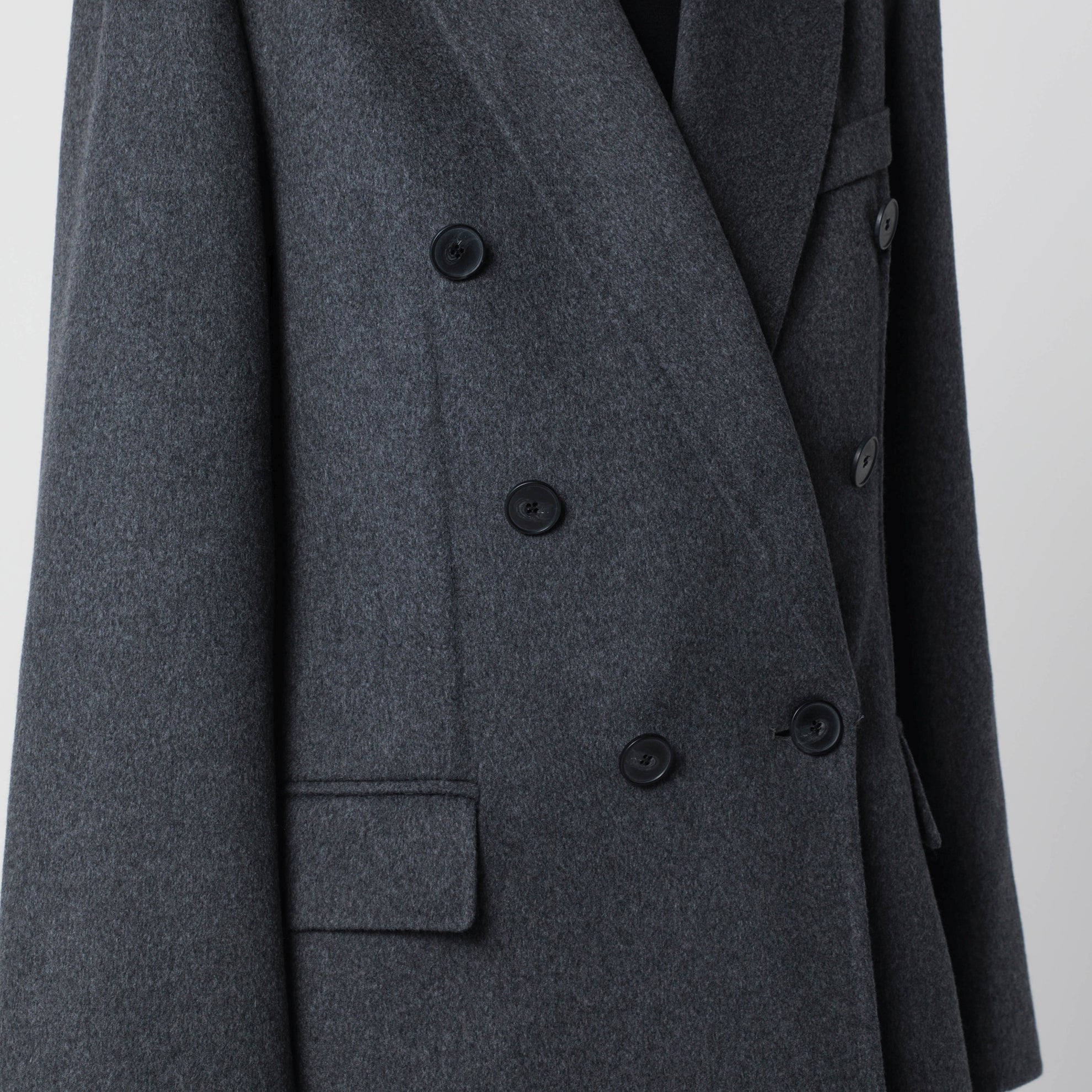 Double-breasted coat in grey mélange wool and cashmere