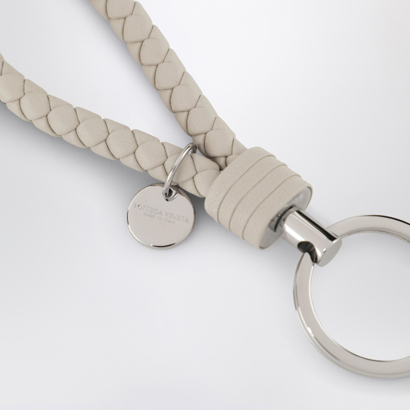 White Intrecciato leather key ring