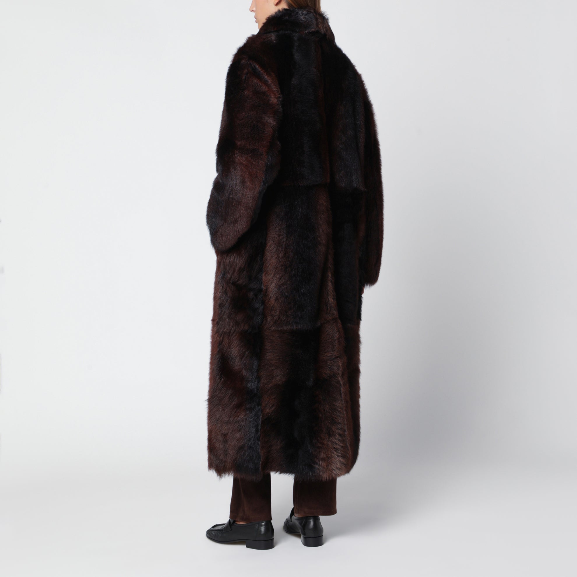 Verena long coat in shearling leather, Brown