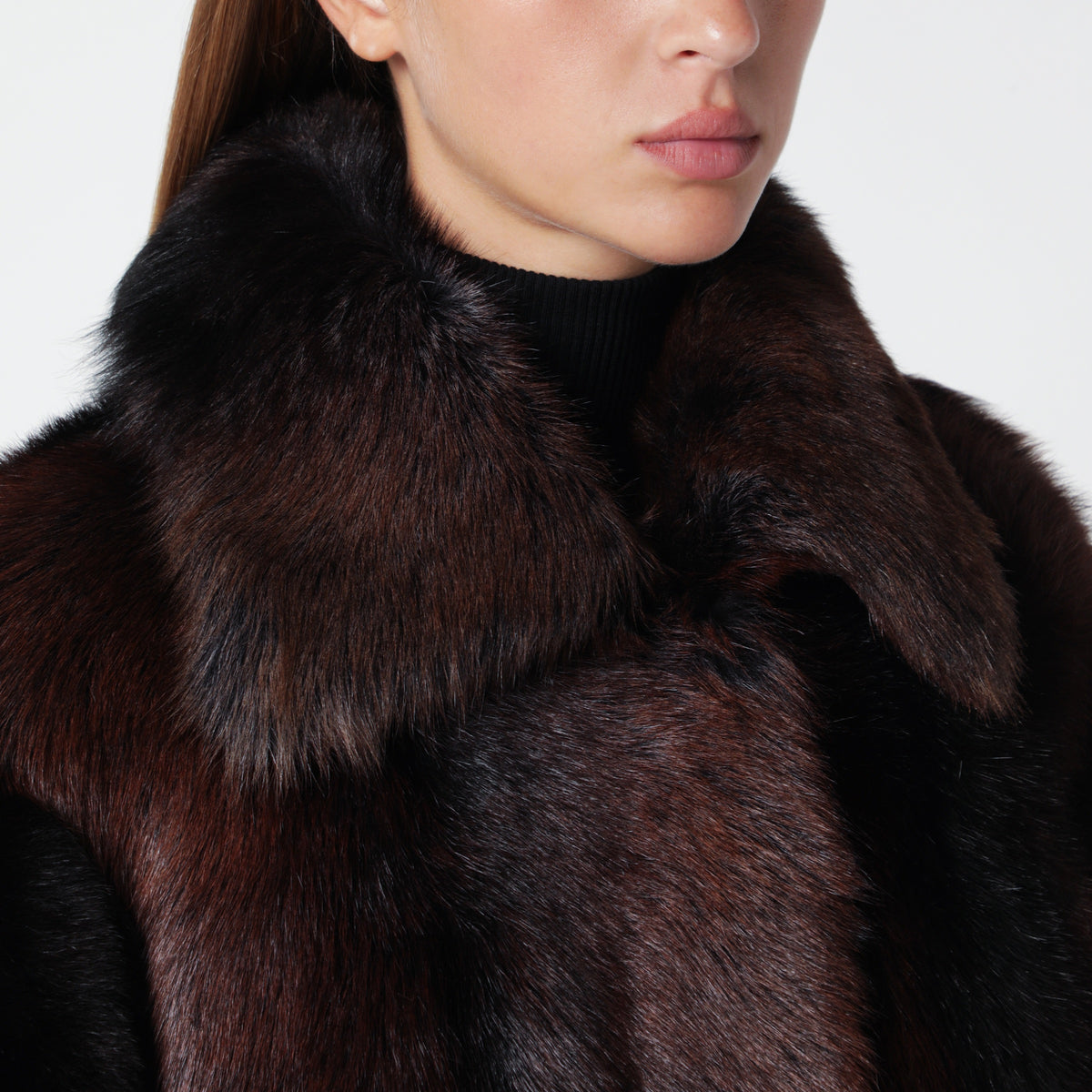 Verena long coat in shearling leather, Brown