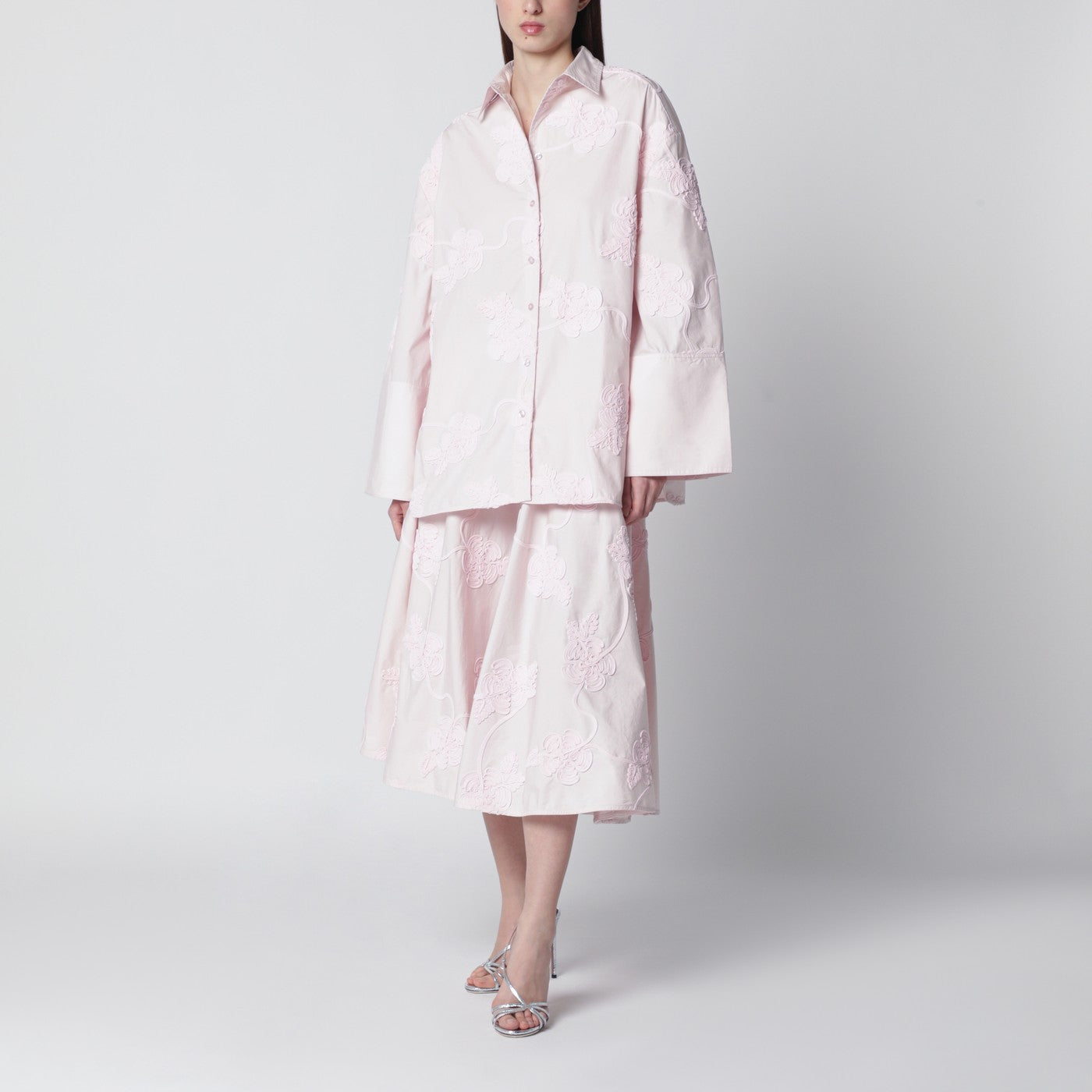 ROTATE Oversized orchid pink shirt with floral embroidery | TheDoubleF