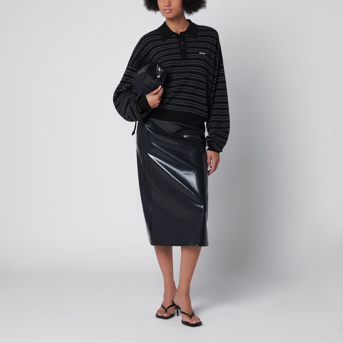 Polo rayé Slinky noir en modal mélangé