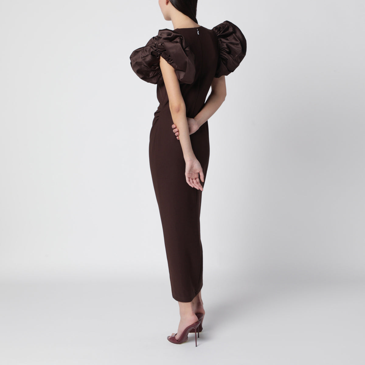 Molé brown Draped Puff midi dress