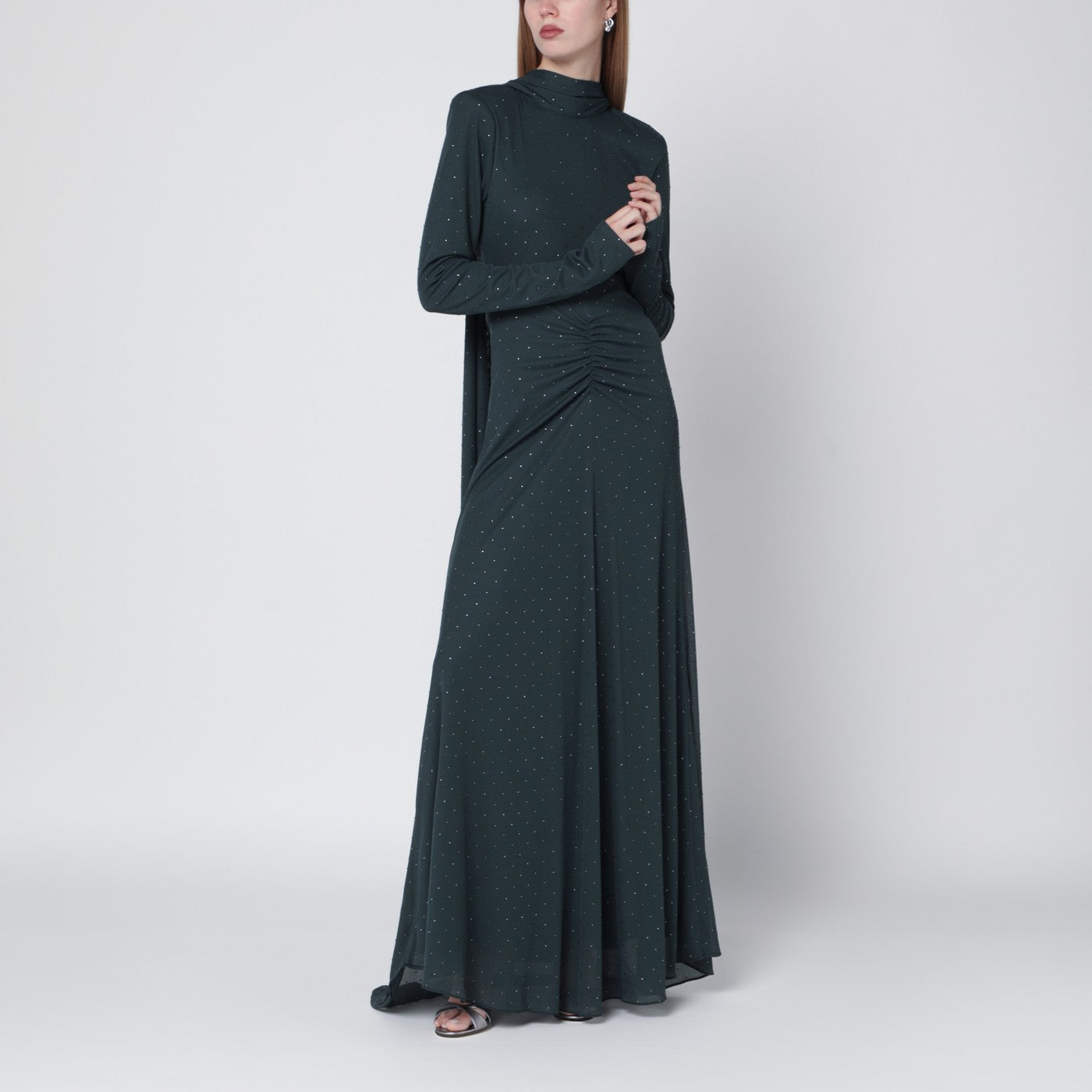 Long green dress with rhinestones