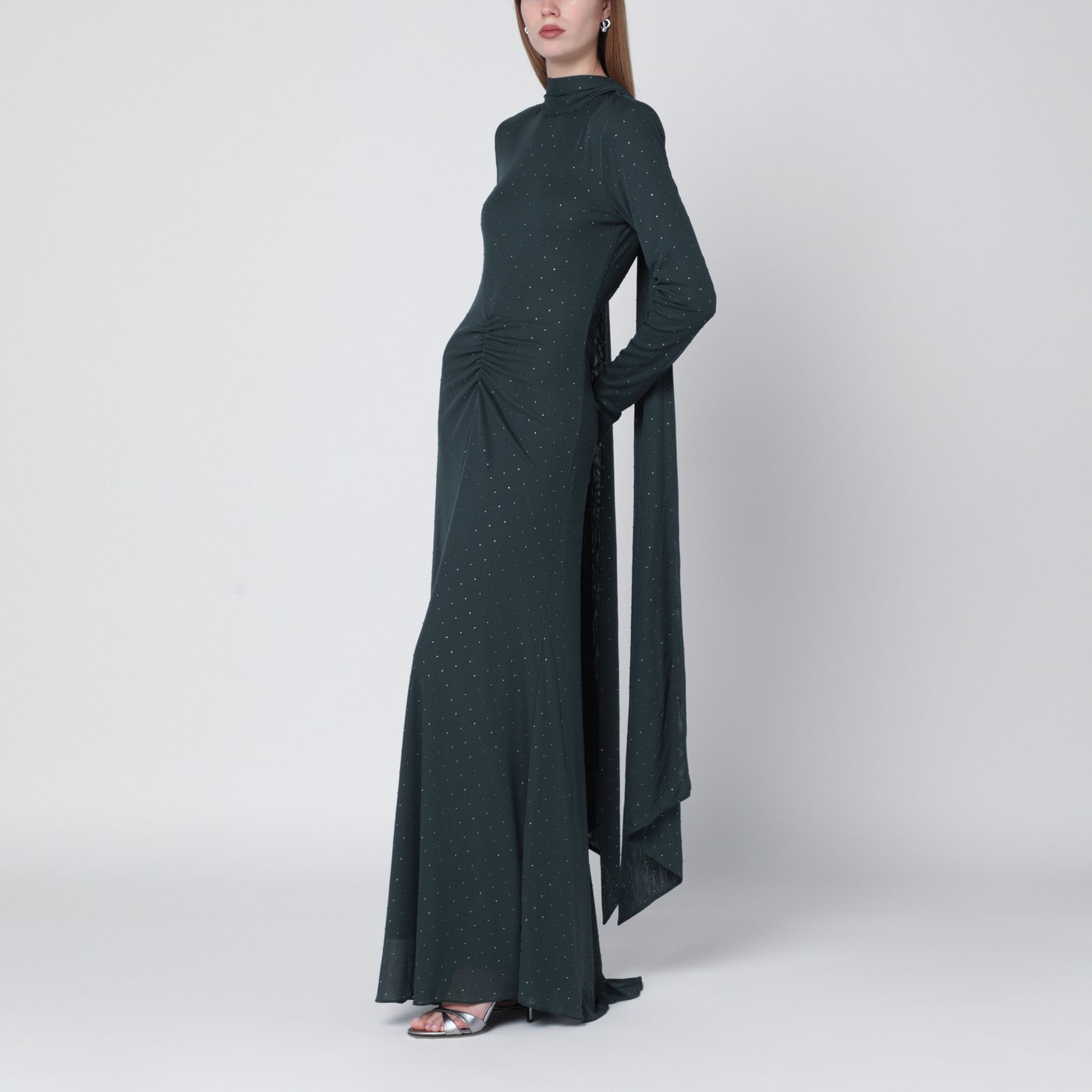 Long green dress with rhinestones
