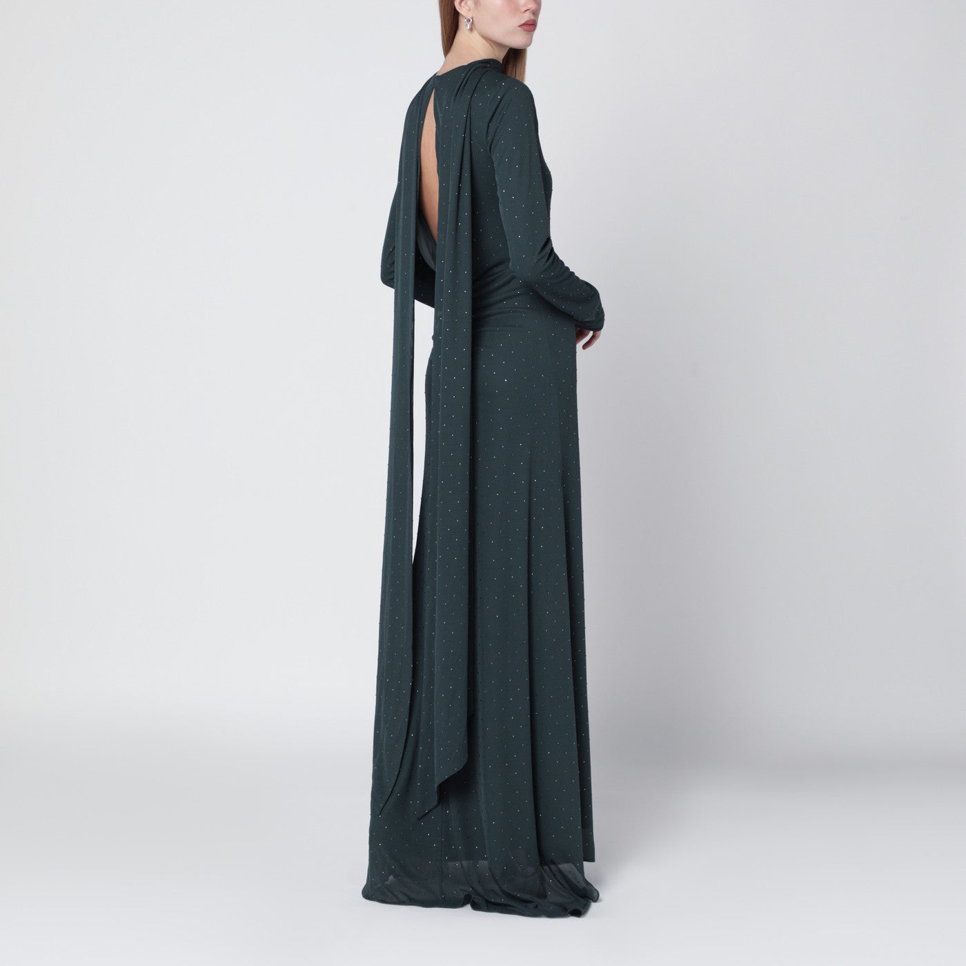 Long green dress with rhinestones