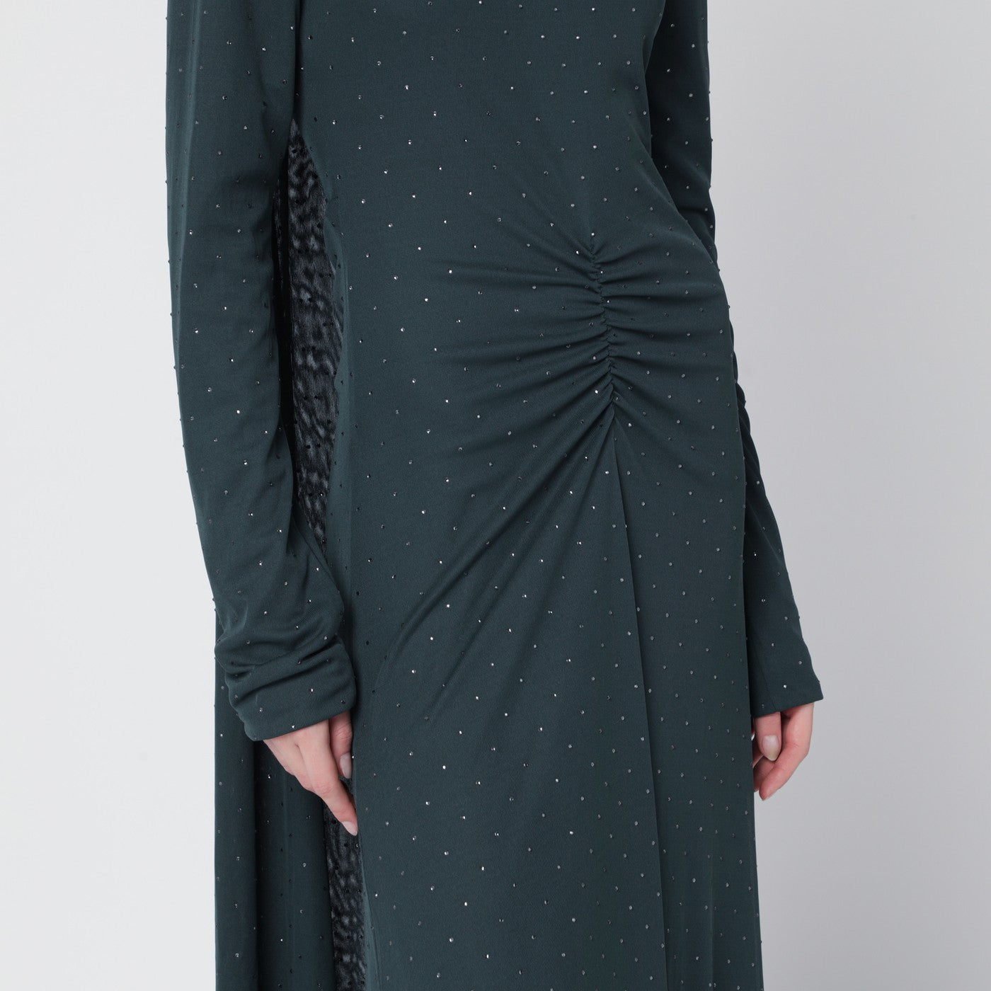 Long green dress with rhinestones