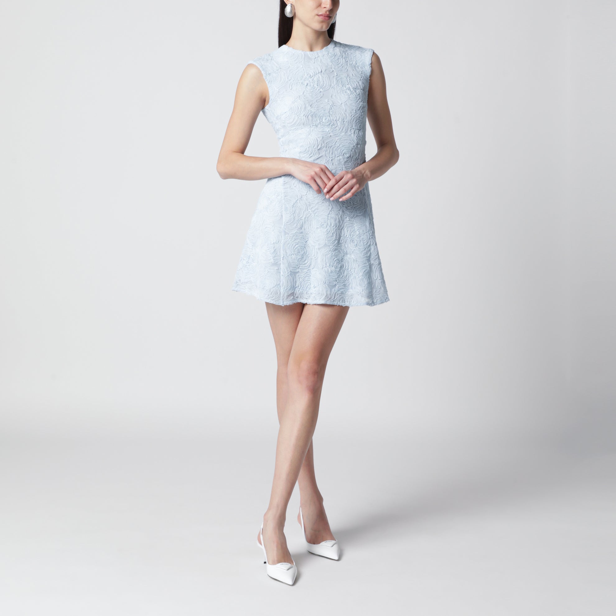 Mini-robe en maille florale bleu clair