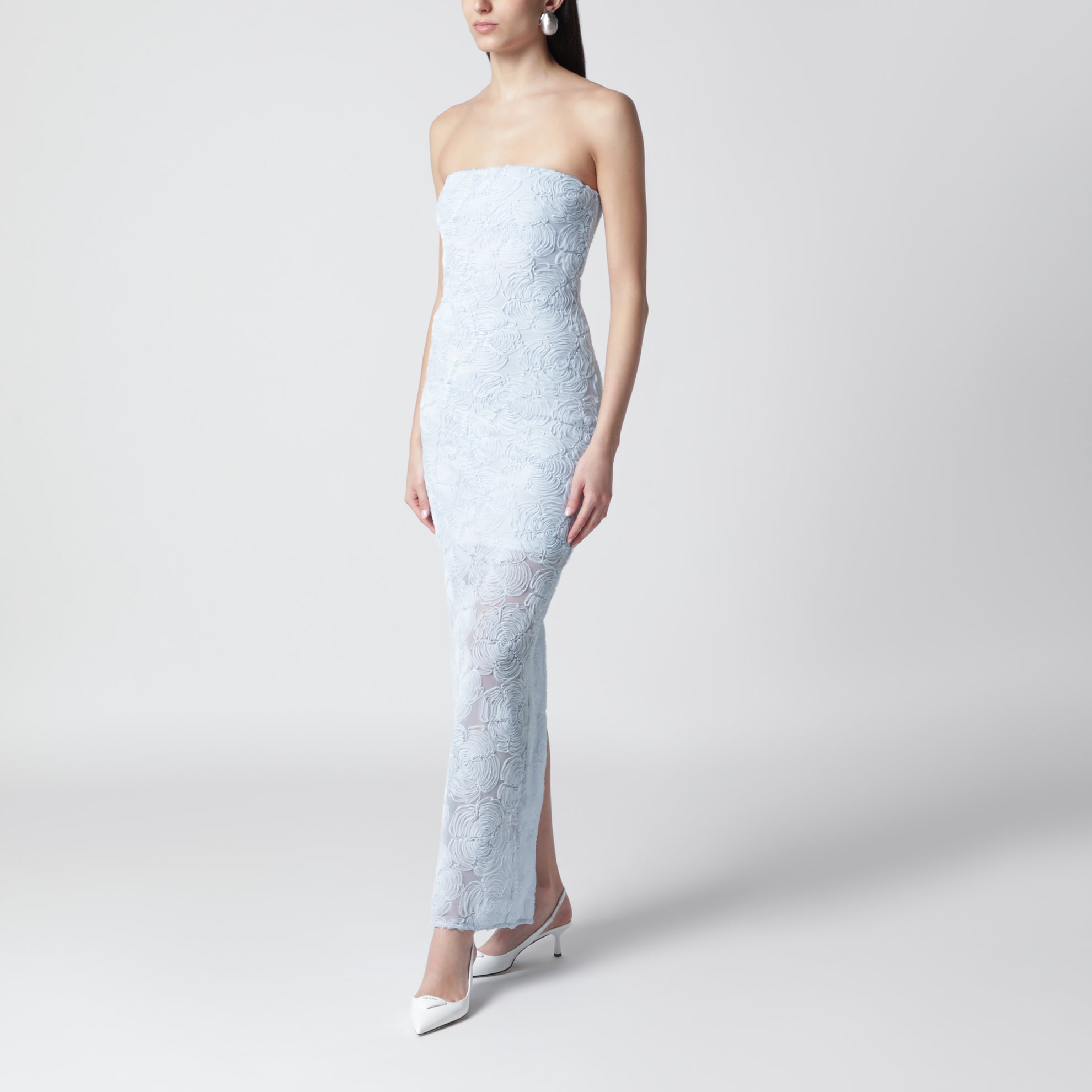 Light blue floral mesh sheath dress
