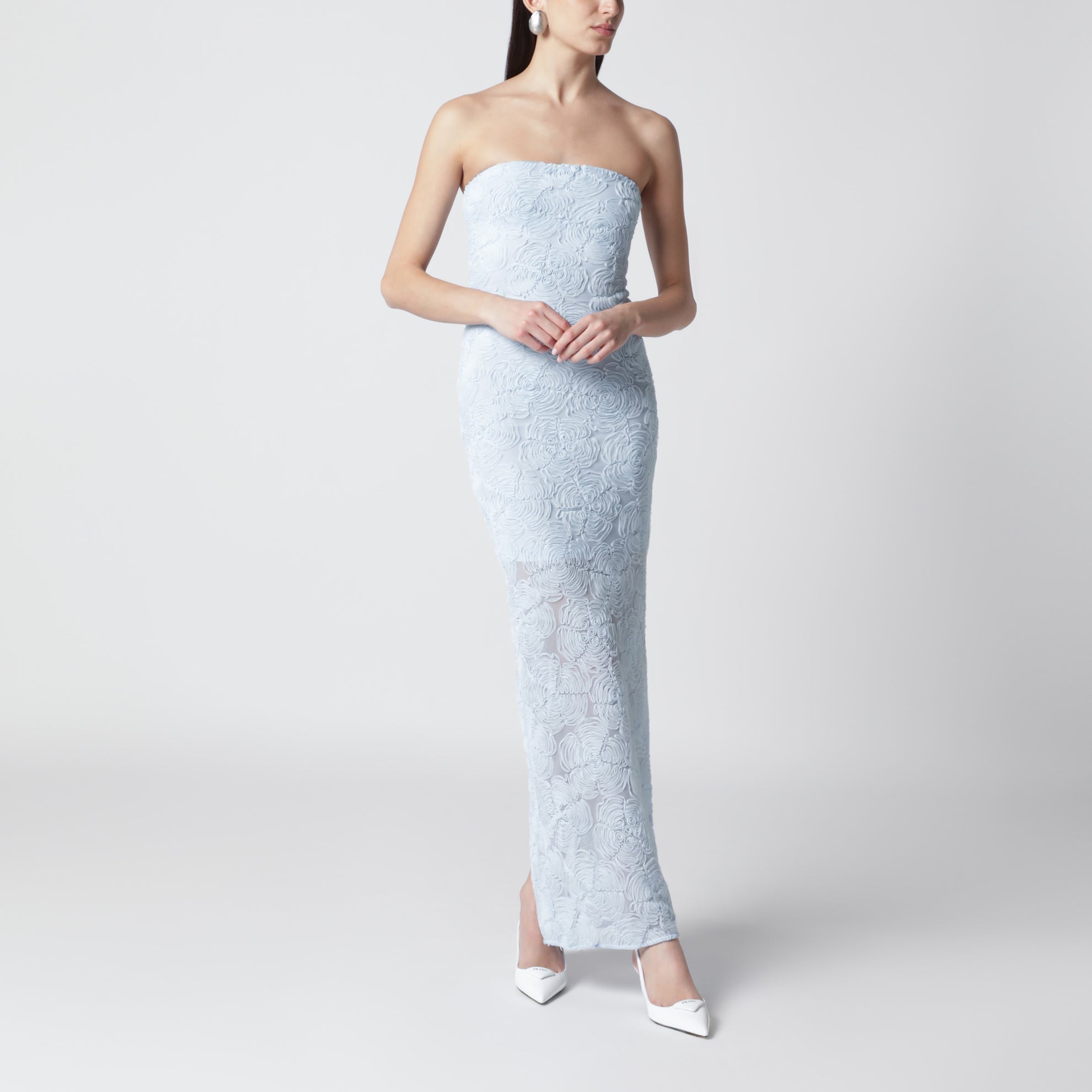 Light blue floral mesh sheath dress