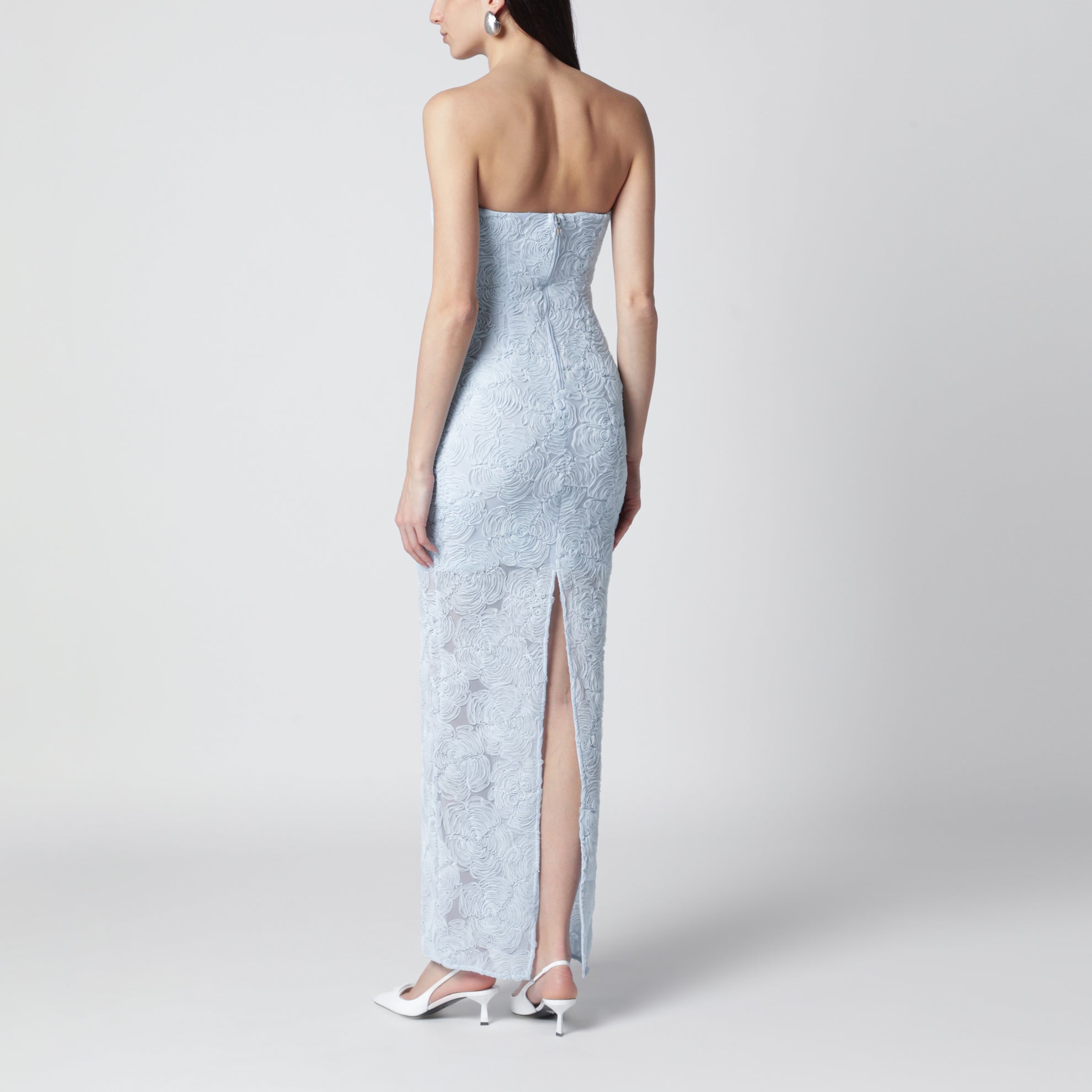 Light blue floral mesh sheath dress