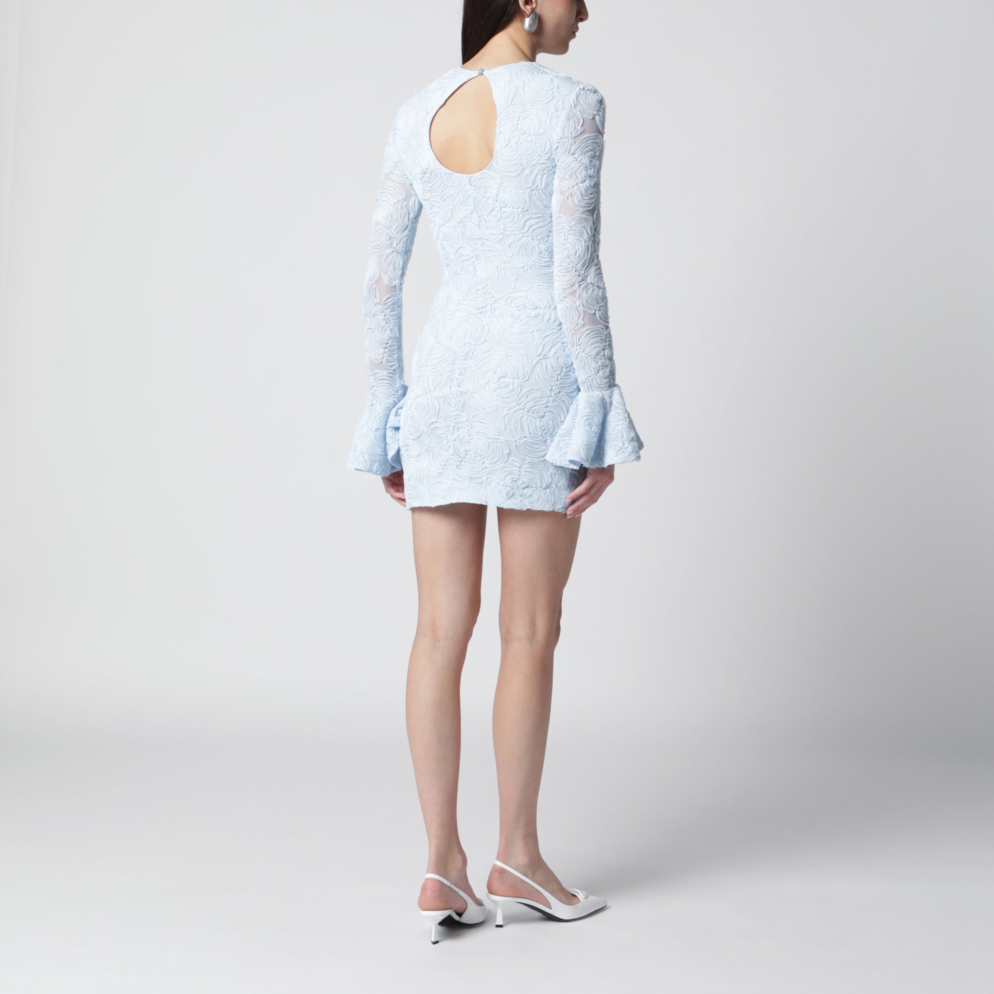 Light blue ruffled mesh mini dress