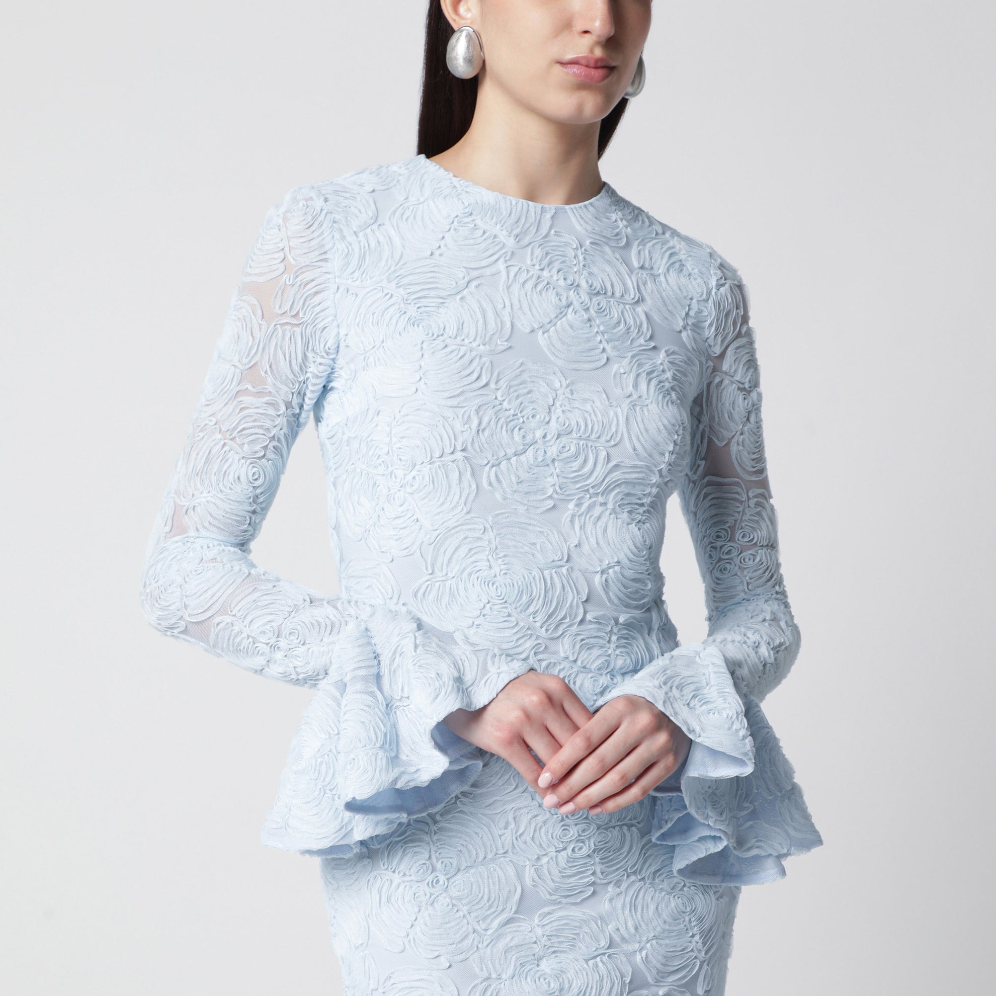 Light blue ruffled mesh mini dress