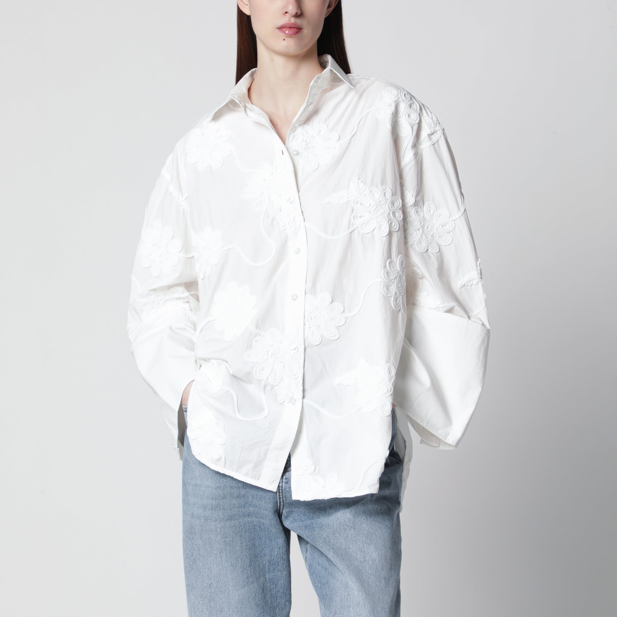 Flower oversized floral shirt in organic cotton, white