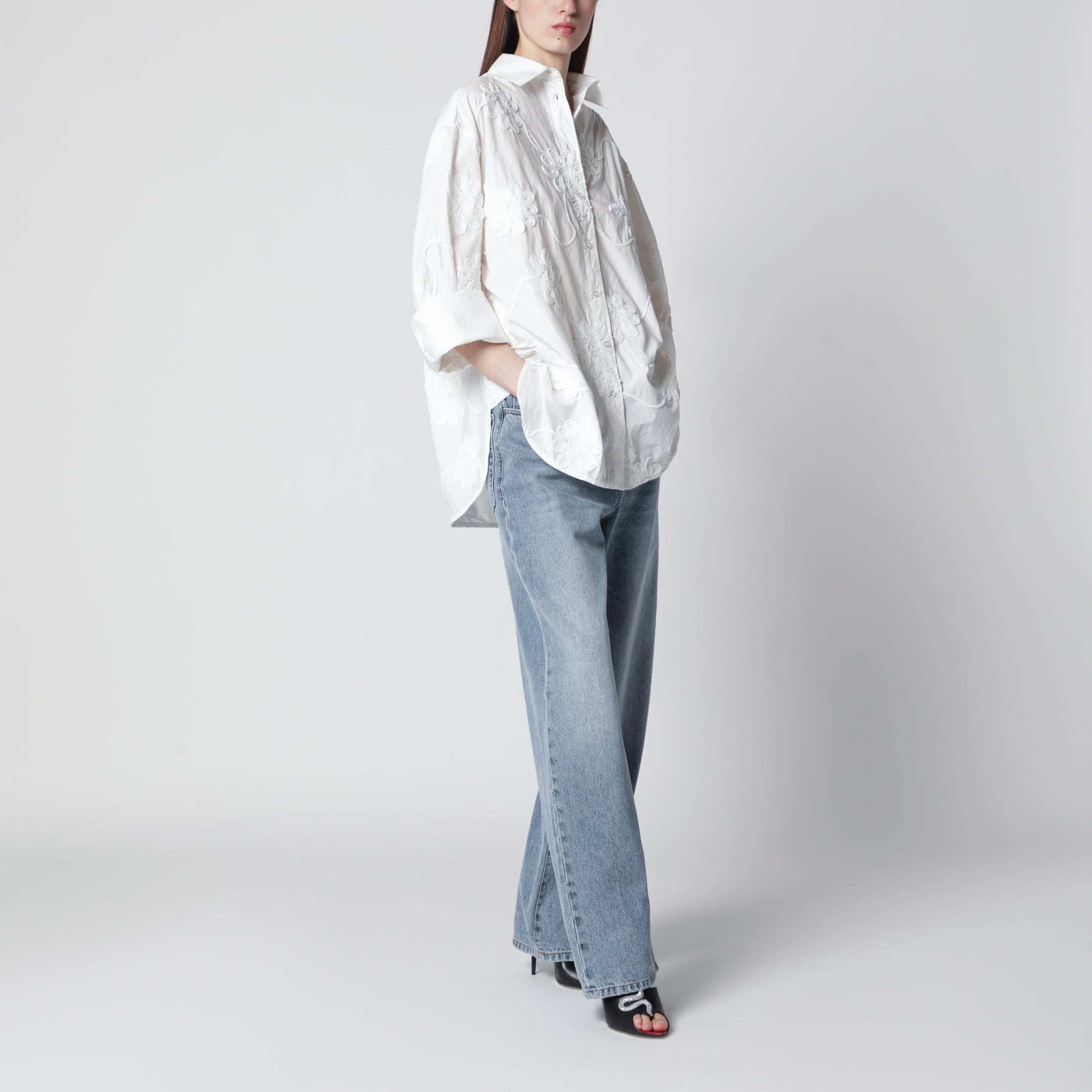 Flower oversized floral shirt in organic cotton, white