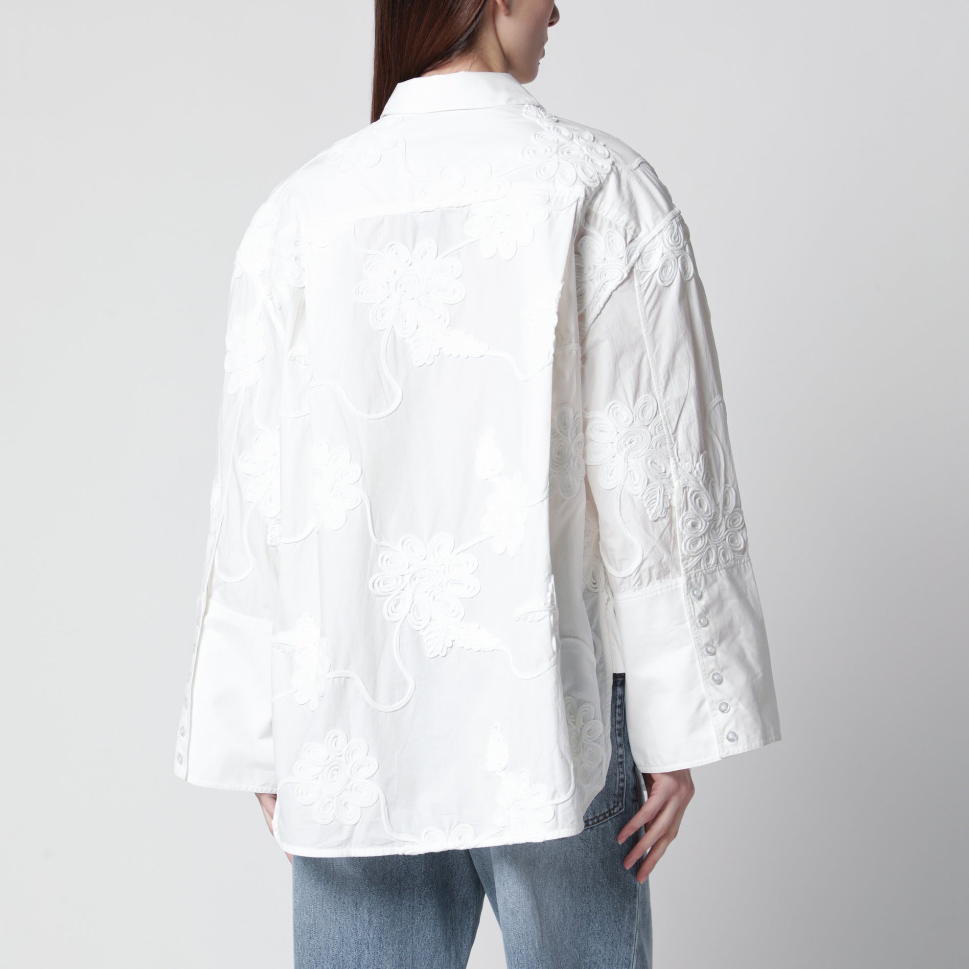 Flower oversized floral shirt in organic cotton, white