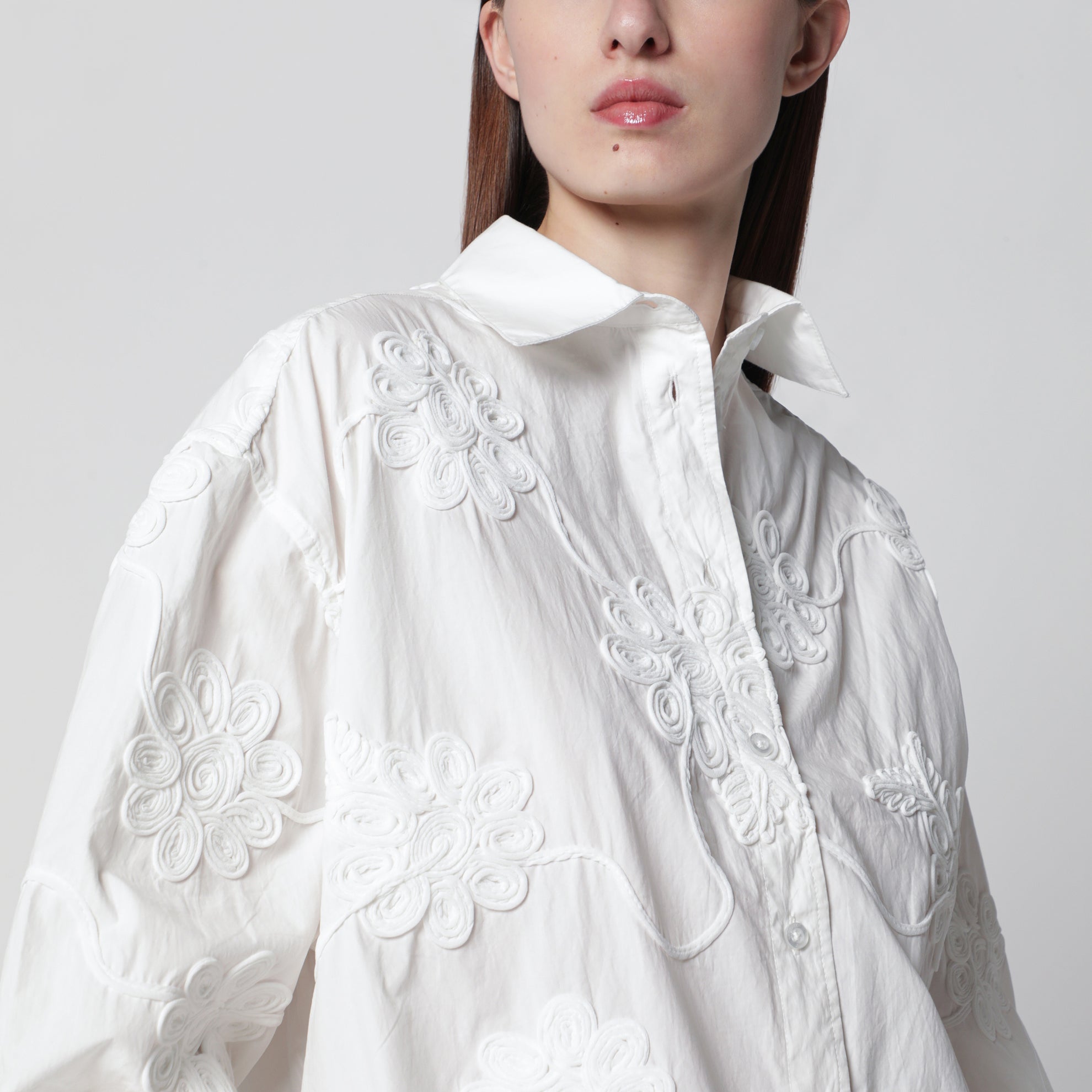 Flower oversized floral shirt in organic cotton, white