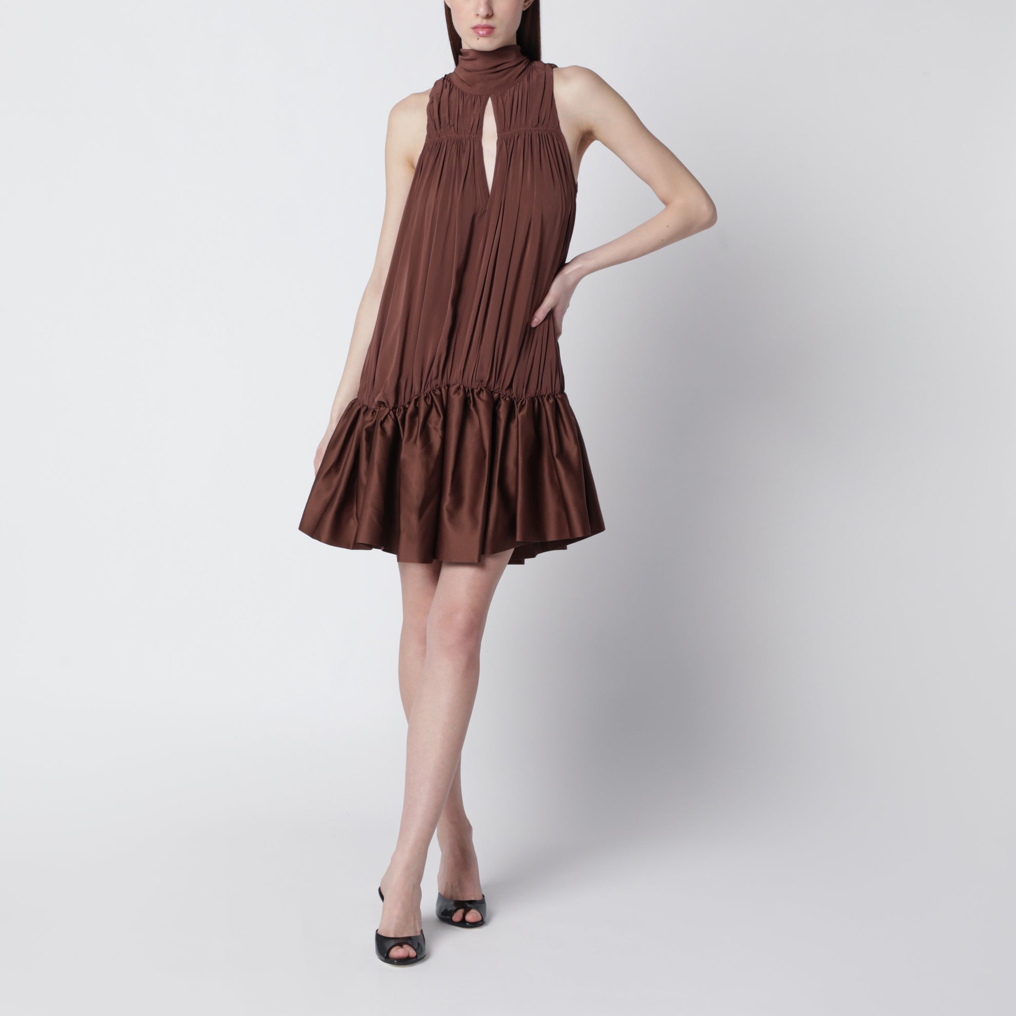dark brown mini dress ROTATE Dark brown Gathered mini dress with ruching