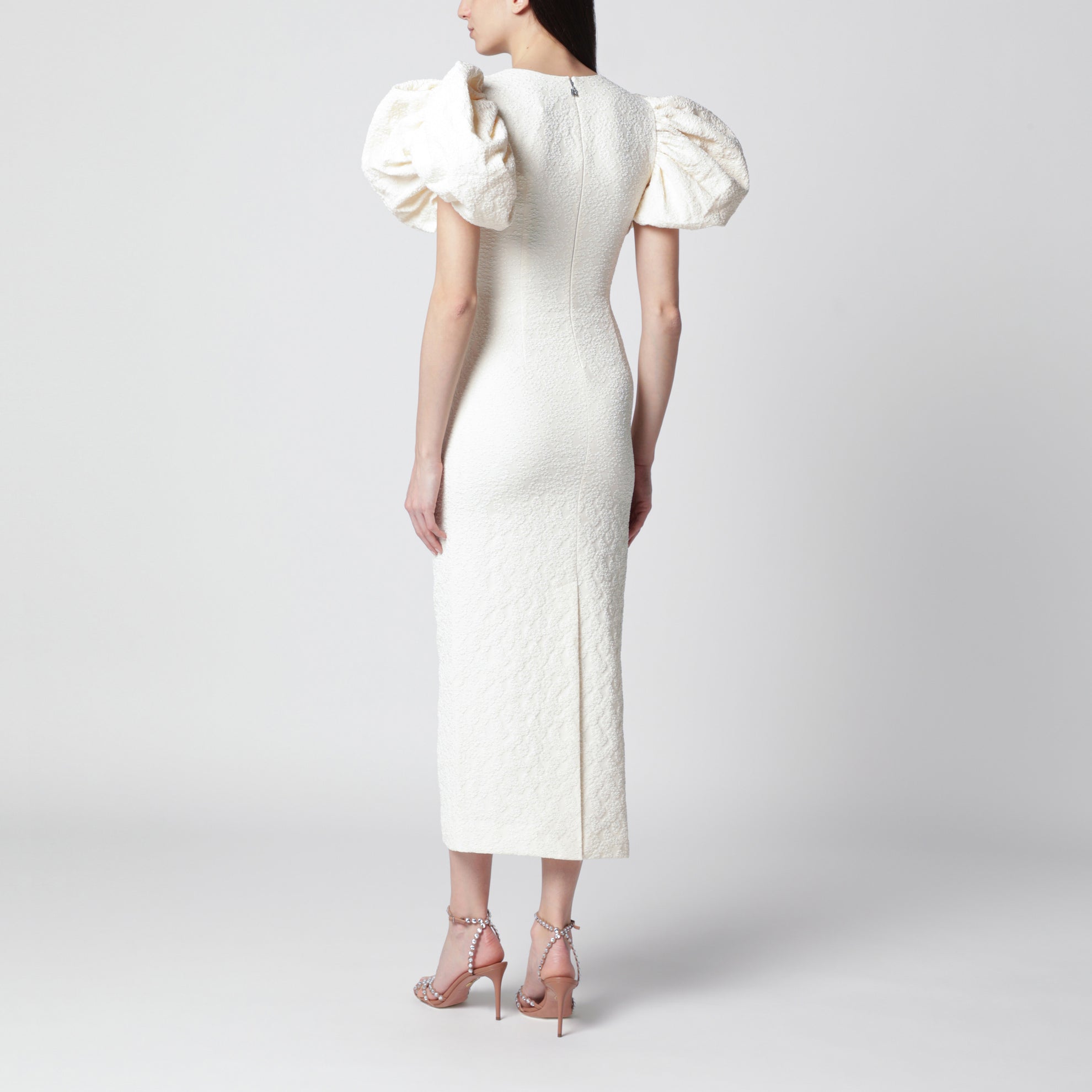 Abito midi a palloncino in jacquard bianco