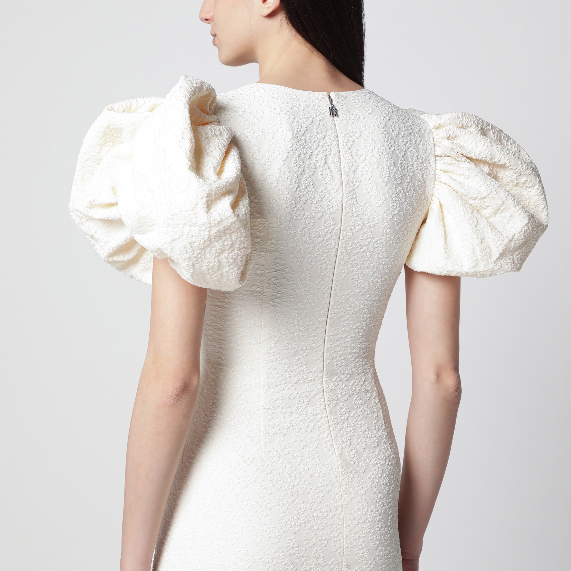 Abito midi a palloncino in jacquard bianco