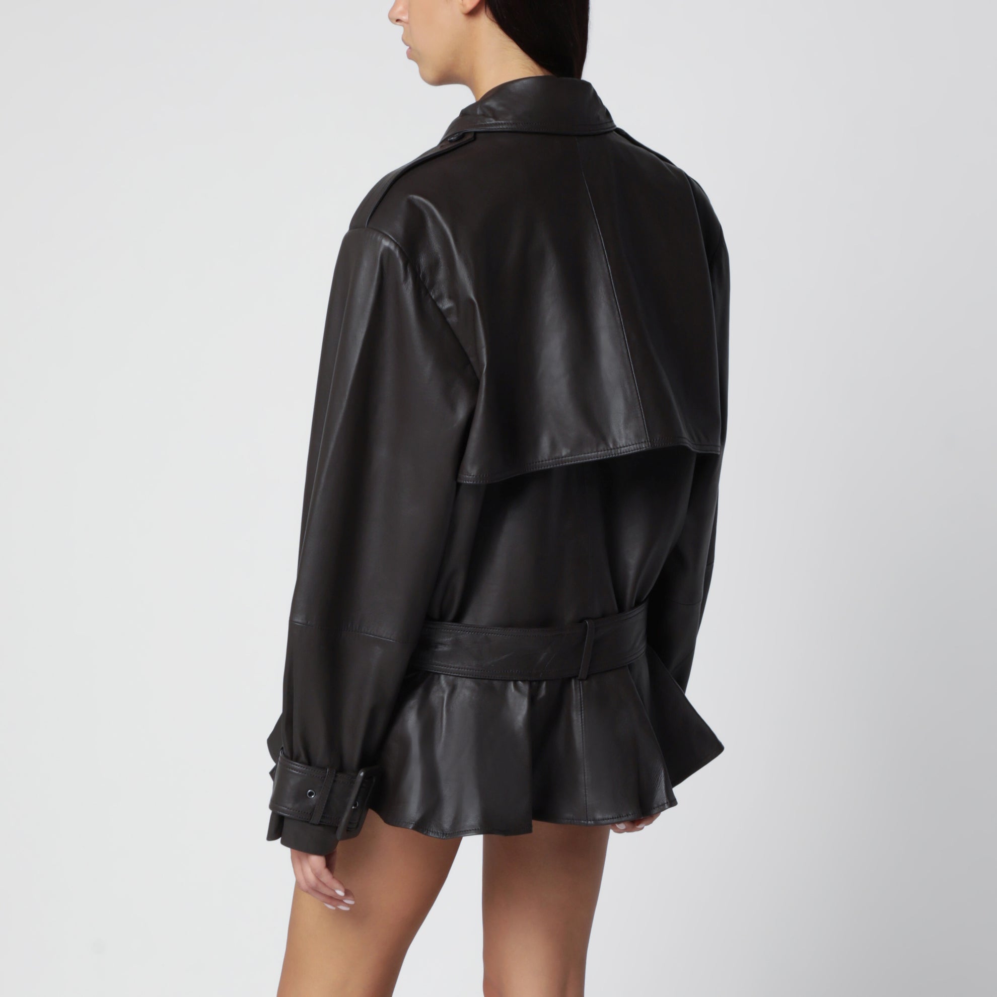 Giacca biker in pelle di agnello marrone scura