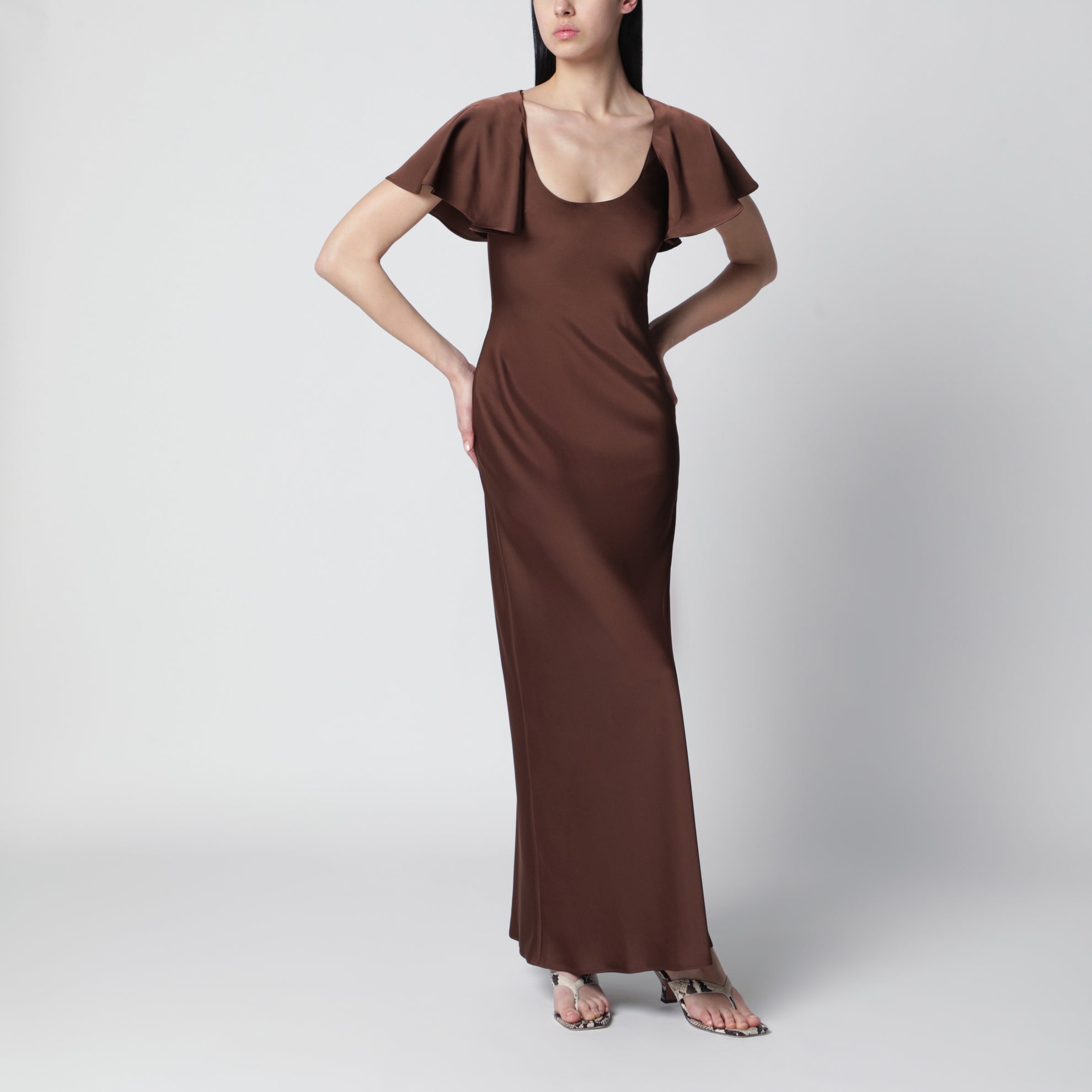 Robe longue en satin à manches fluides Potting Soil