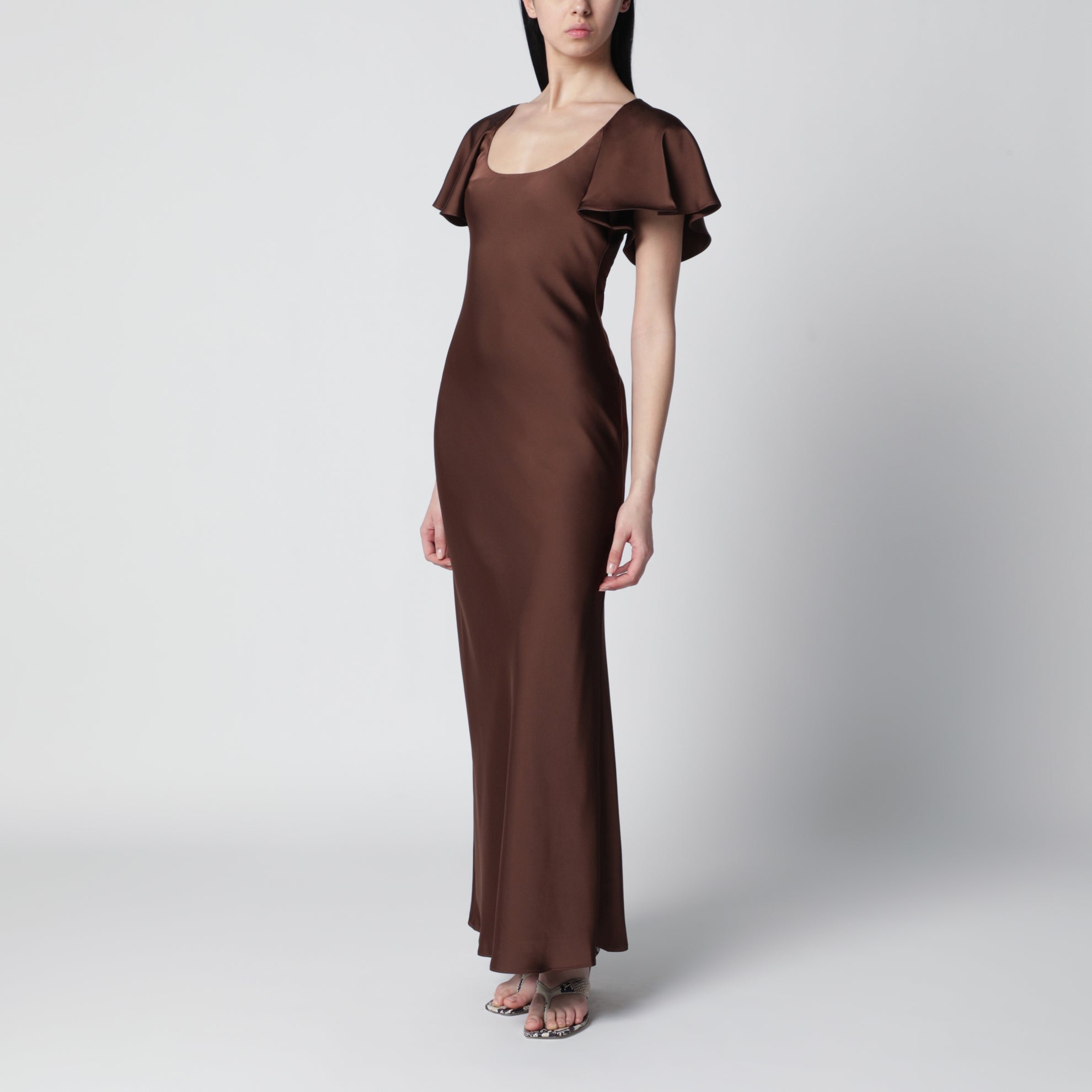Robe longue en satin à manches fluides Potting Soil