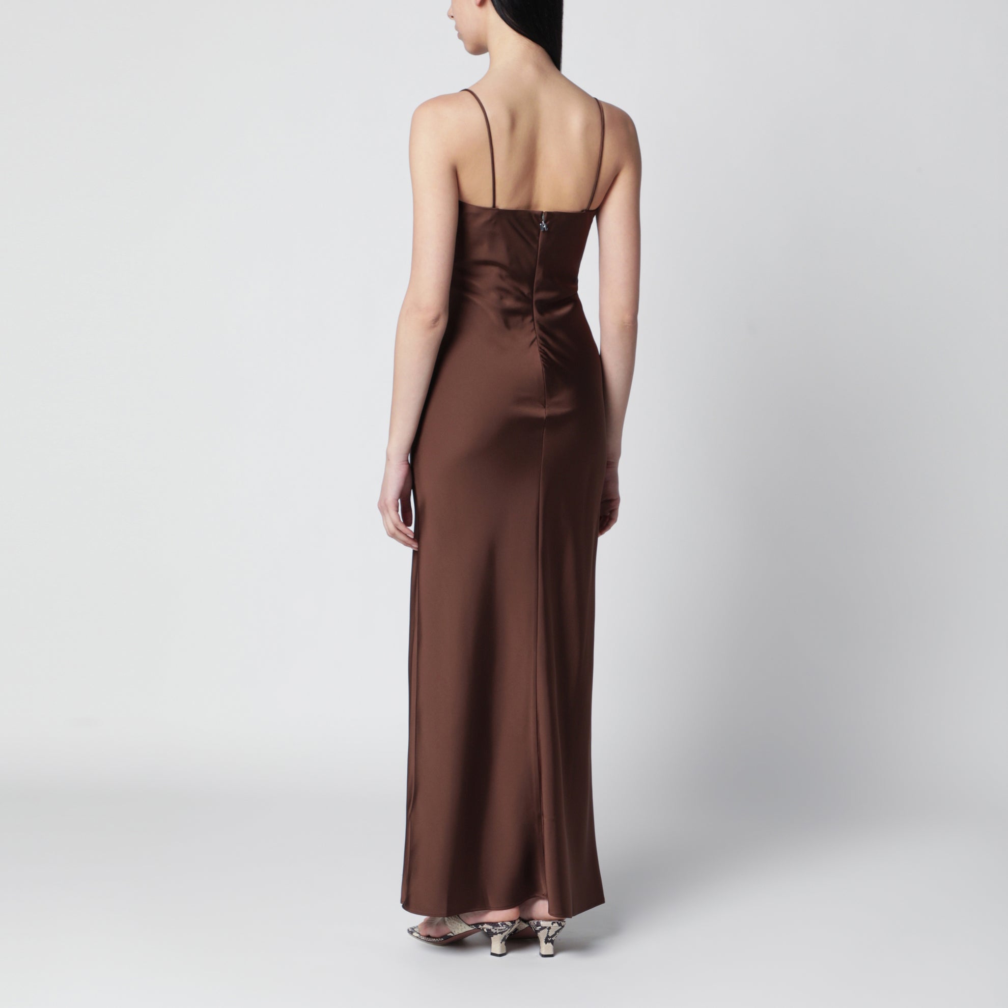Long satin slip dress in Potting Soil