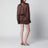 Short chiffon dress with deep V-neck and bow, brown