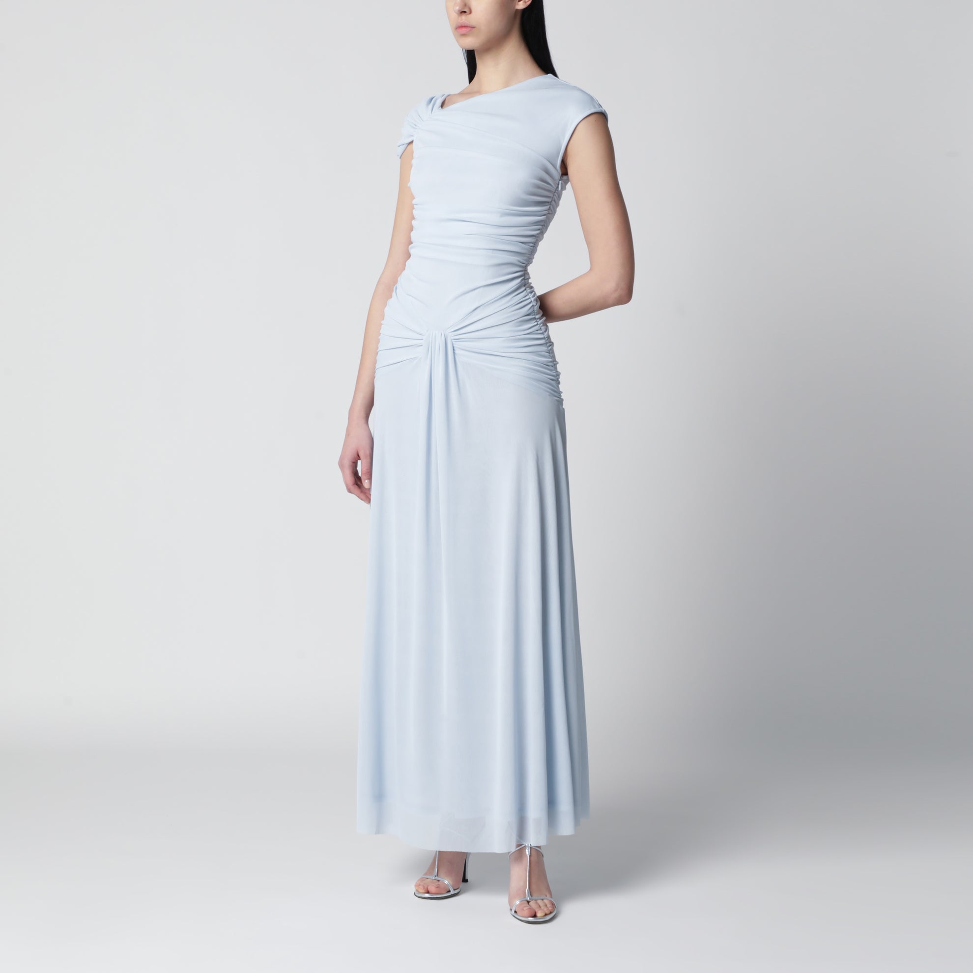 Robe longue asymétrique à une épaule, bleu ciel