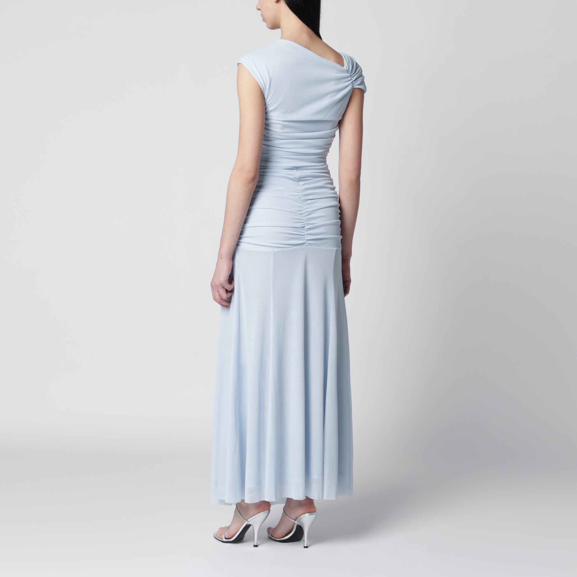 Robe longue asymétrique à une épaule, bleu ciel