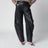 Pantaloni cargo in pelle di agnello neri